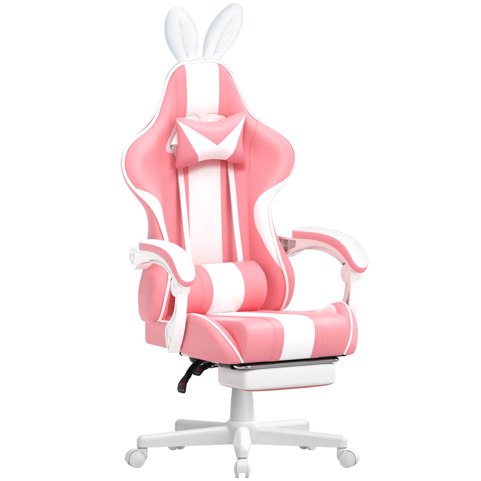 Ferghana Gaming Chair Office Chair, Reclining Gamer Game Chair with Massage Lumbar Pillow & Footrest, Adjustable Height Leather Computer Chair with Bunny Cute Ears , Green