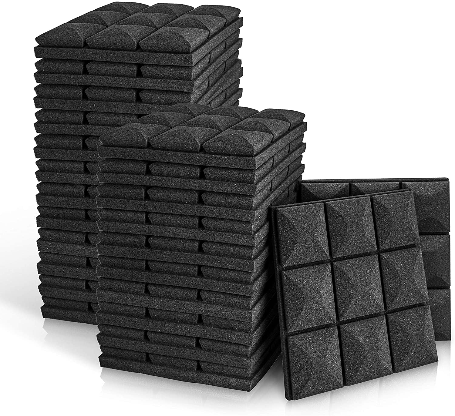 FStop Labs Acoustic Foam Panels, 2″ x 12″ x 12″ Mushroom Studio Wedge Tiles, Sound Panels Wedges Soundproof Sound Insulation Absorbing, 9 Block Mushroom Design (24 Pack, Black)