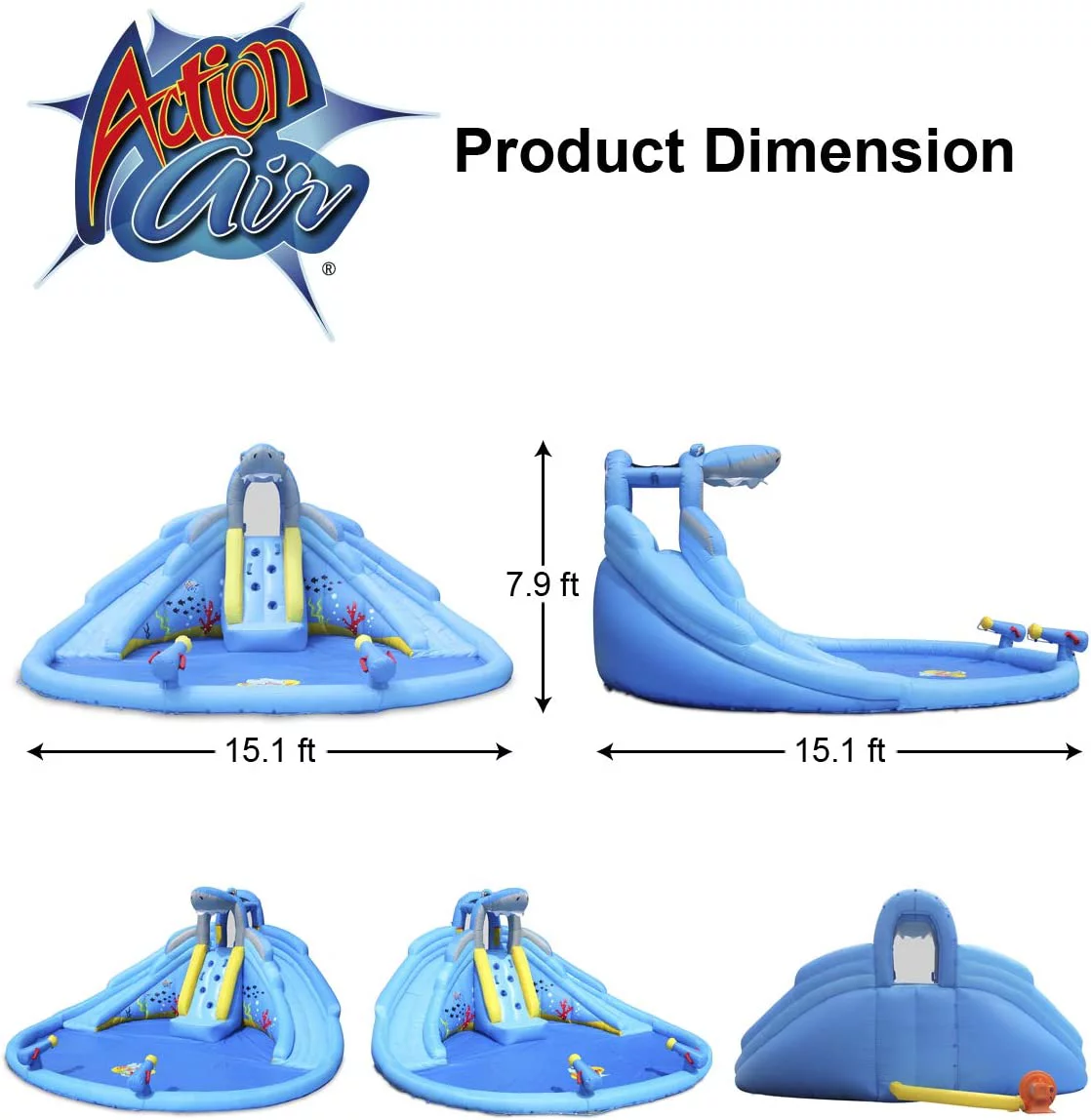 ACTION AIR Inflatable Water Slide, Double Waterslides Shark Theme Water Park for Wet and Dry