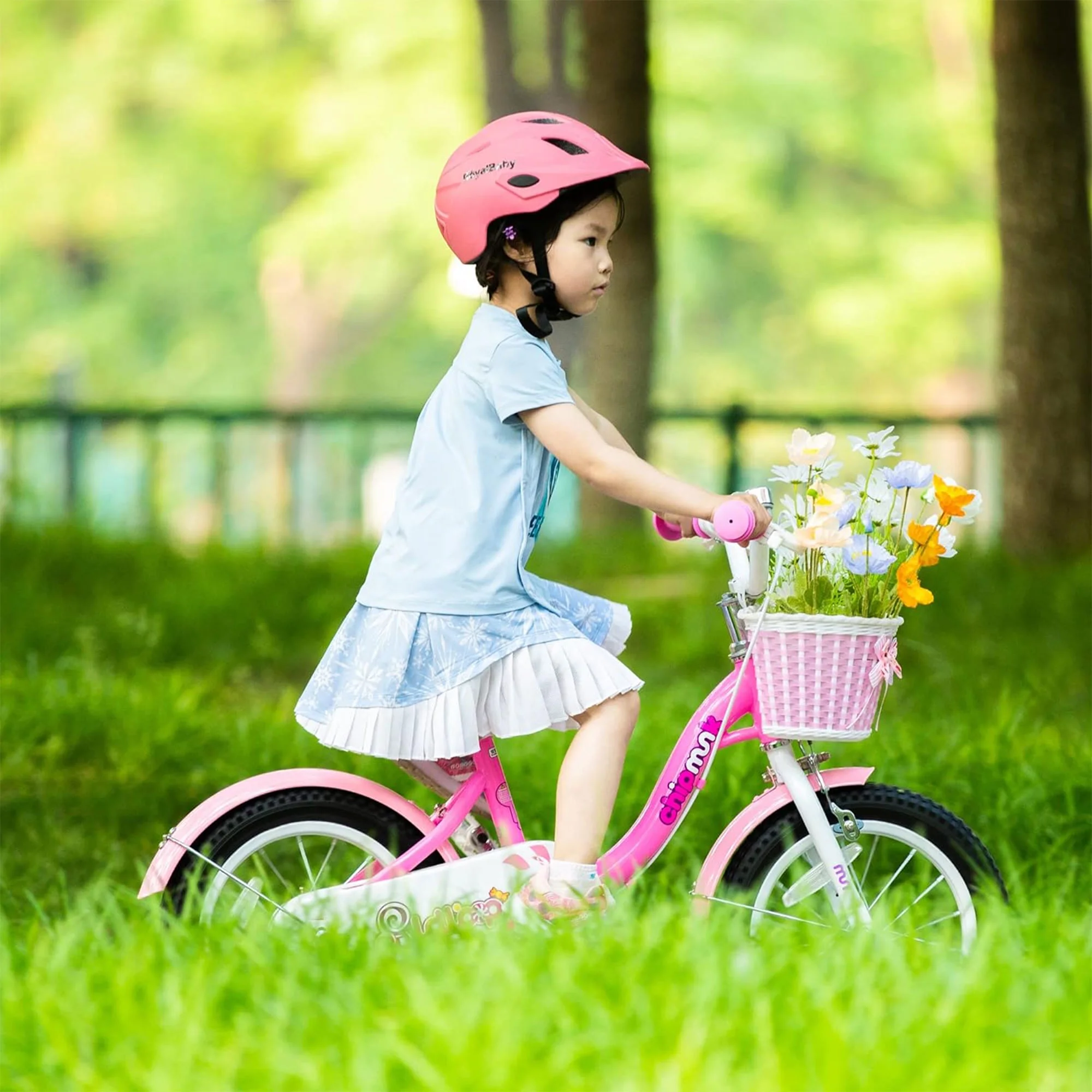 RoyalBaby Chipmunk Girls Kids Bike Bicycle with Basket Training Wheels 14 Inch Lollipop Pink