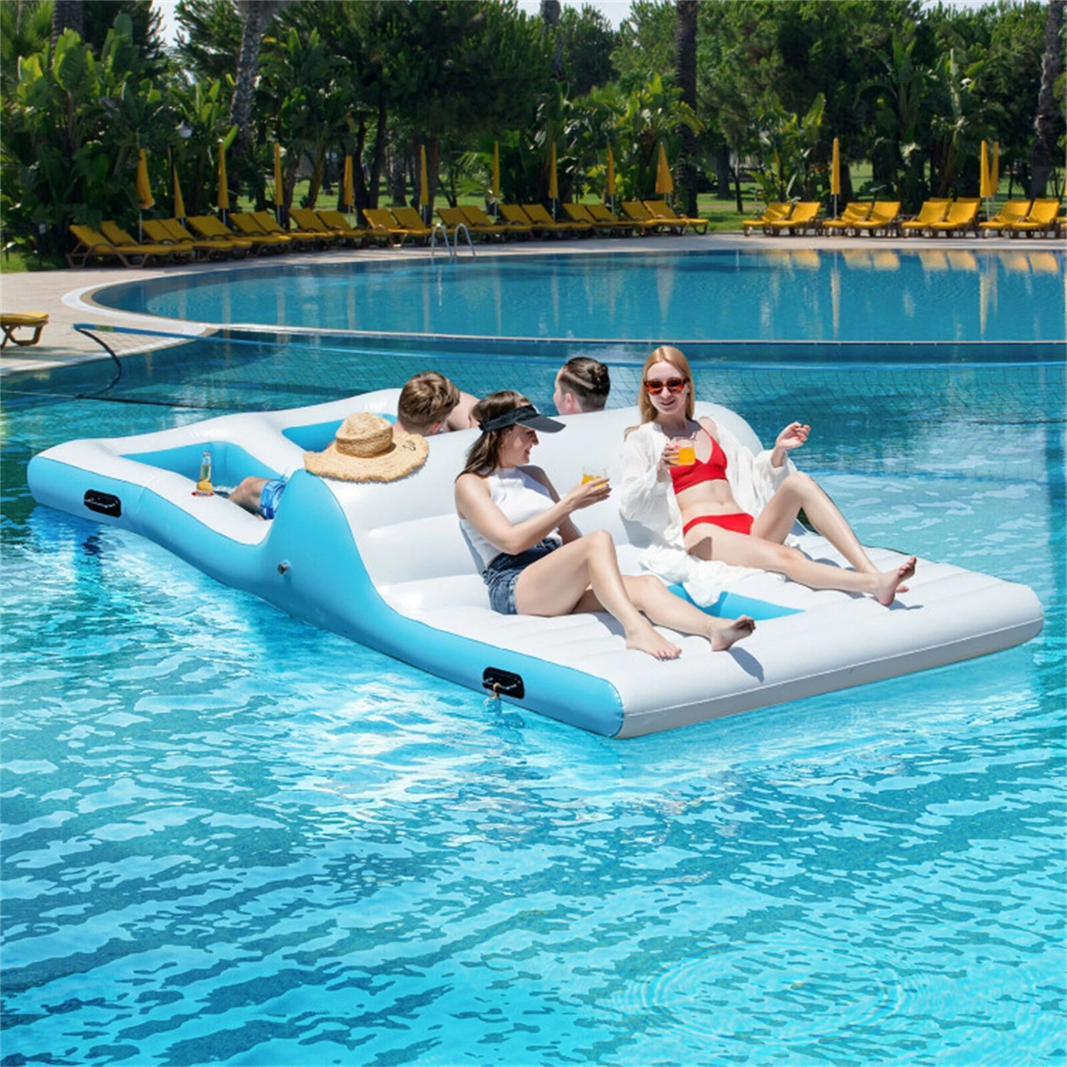 YJTONWIN Floating 4 Person Inflatable Lounge Raft with 130W Electric Air