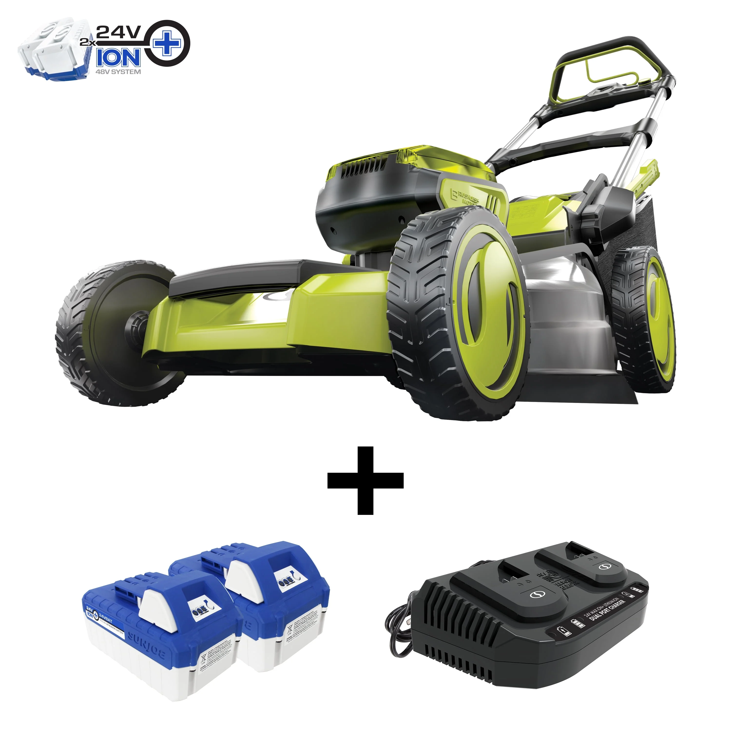 Sun Joe 48V Cordless 20″ Self-Propelled Lawn Mower, 7-Position, 2 x 4.0-Ah Batteries & Charger