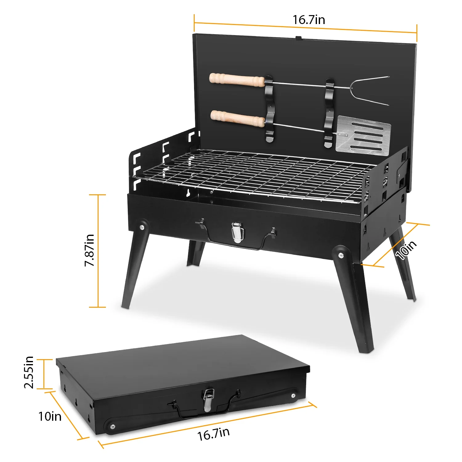 iMounTEK Portable Charcoal Grill Foldable BBQ Suitcase Grill for Outdoor Camping Picnics Garden Grilling, 16.7x10x17.7 inches