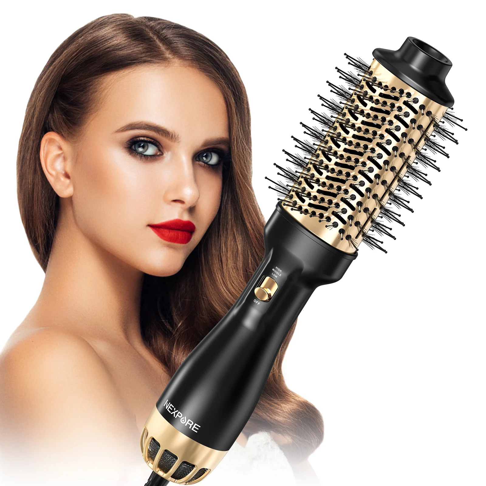 NEXPURE Hair Dryer Brush,Upgraded 4 in 1 Hair Dryer Brush Blow Dryer Brush in One with Negative Ion Anti-Frizz Ceramic Titanium Barrel Hot Air Brush Hair Straightener Brush