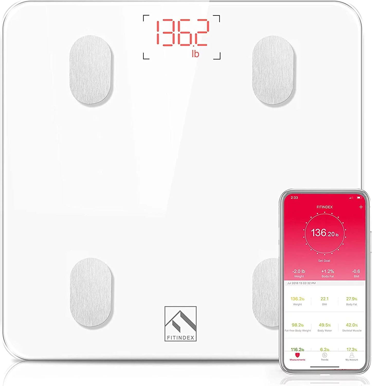 FITINDEX Bluetooth Body Fat Scale, Smart Digital Weight Scale, Body Composition Monitor Health Analyzer with Smartphone App