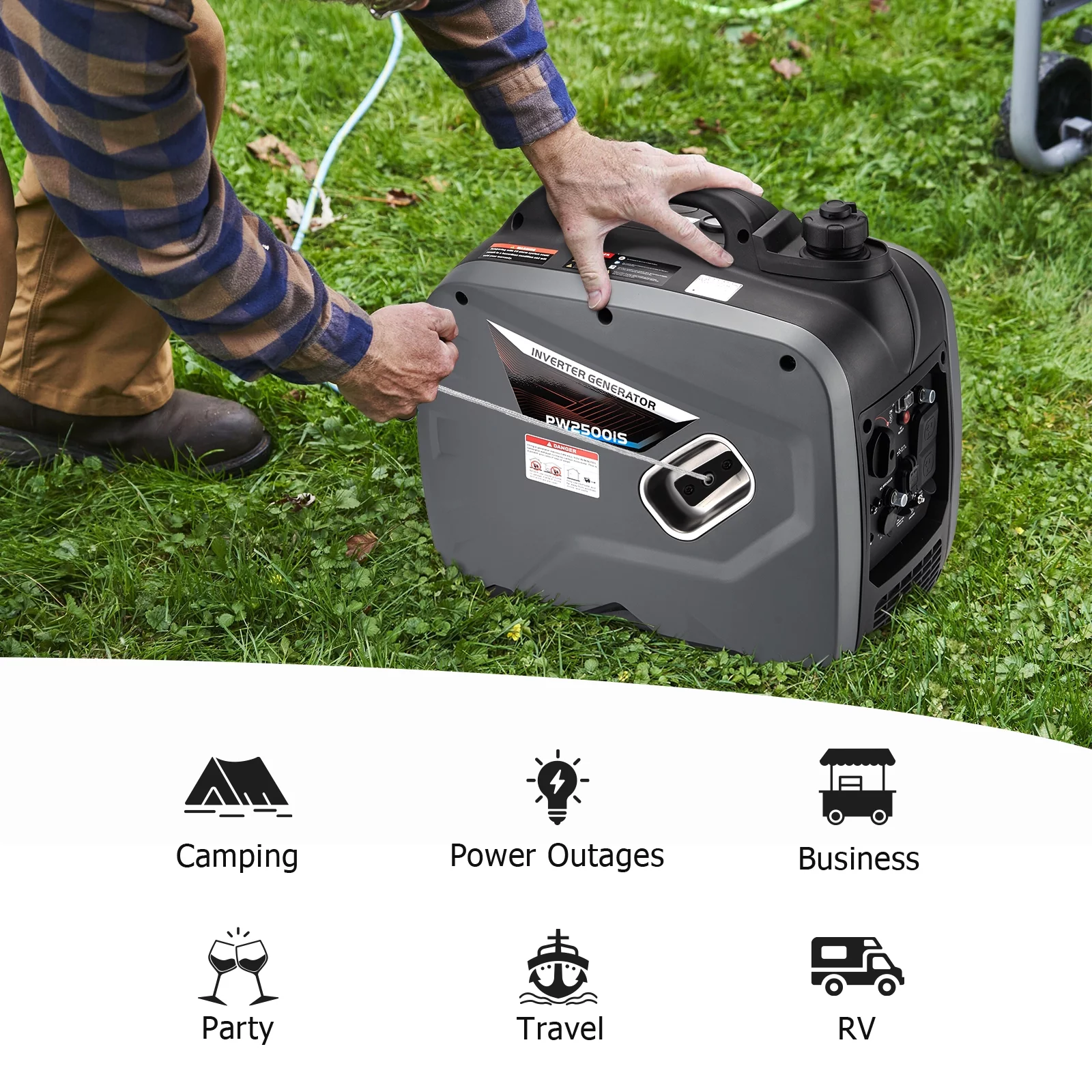 Portable 2000W Inverter Generator Super Quiet, Meet EPA Compliant, Ultra Quiet Gas Engine, Ultra Lightweight, Intelligent Speed Control System