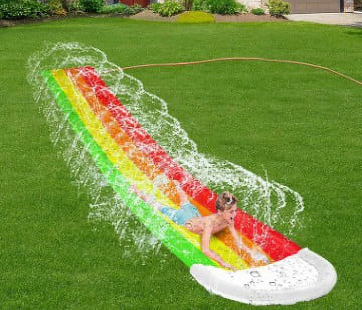 PVC Rainbow Clouds Inflatable Waterslide Outdoor Single And Double Children Spray Water Slide Toys