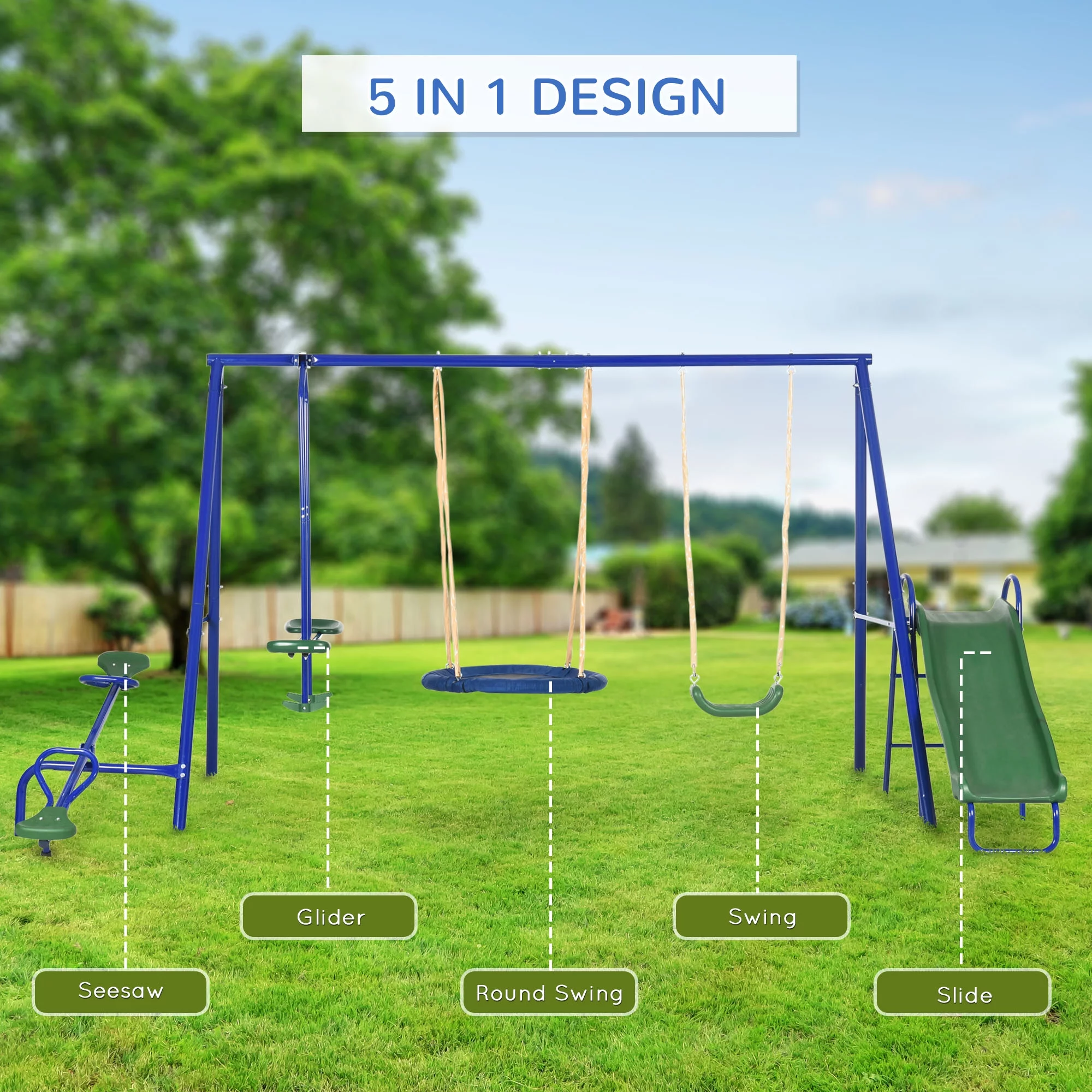 Outsunny Kids Metal Swing Set for Backyard