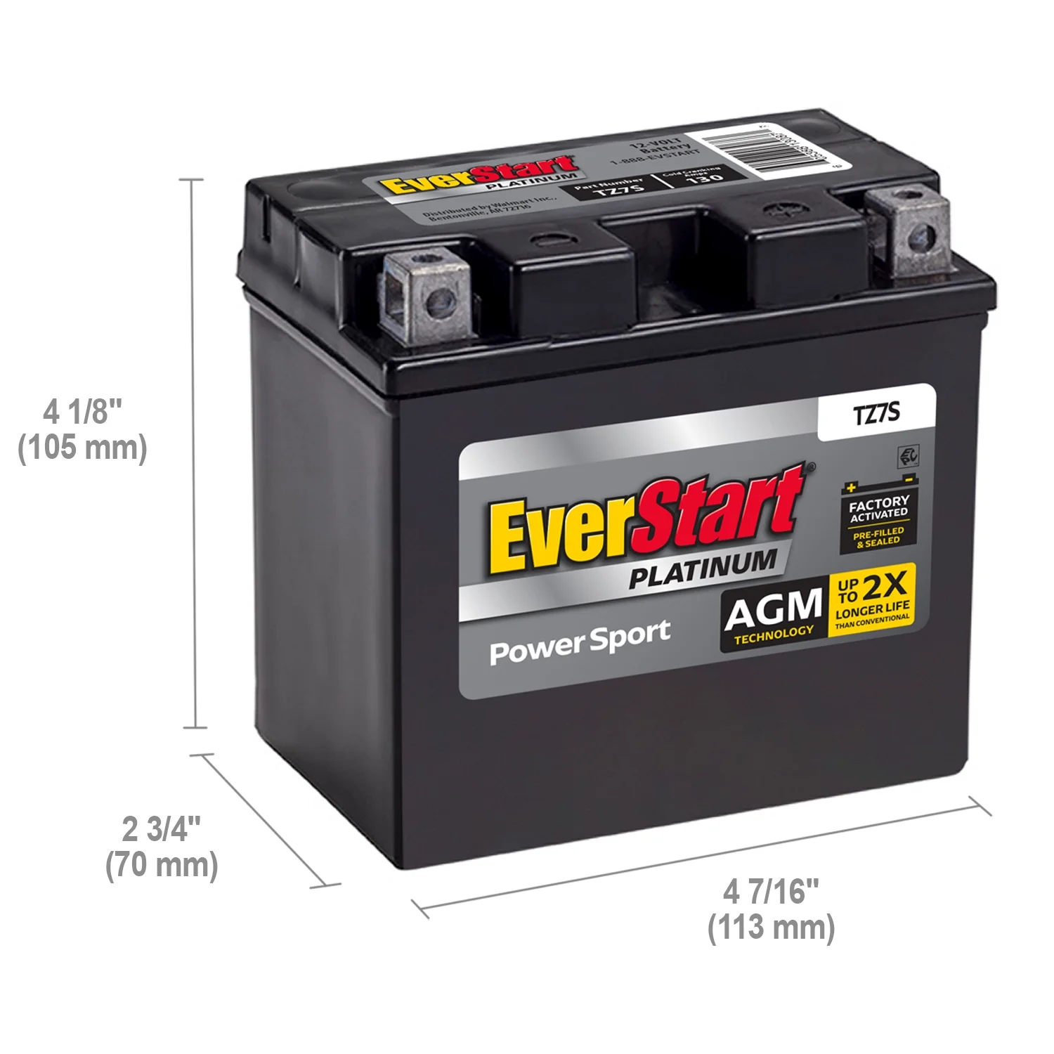 EverStart Premium AGM Power Sport Battery, Group Size TZ7S 12 Volt, 130 CCA