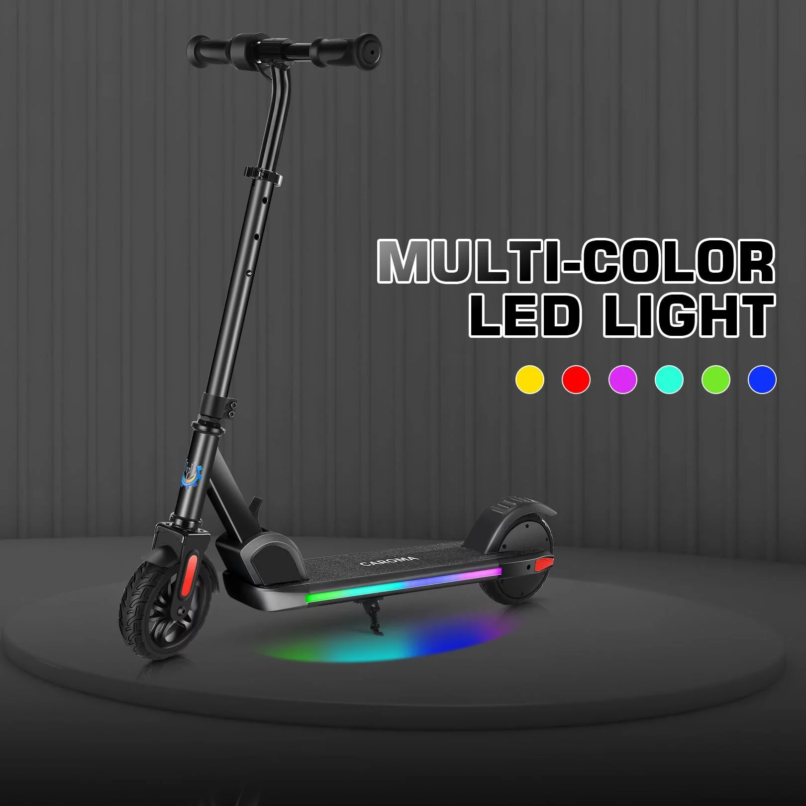 CAROMA Electric Scooter for Kids Ages 6-12, up to 120 lbs, Up to 6 mph & Up to 60 mins of Ride Time, 120W 22V Power Motor, Unique 7 Color Pedal Light, 5″ E-Scooter for Kids Boys Girls Blue