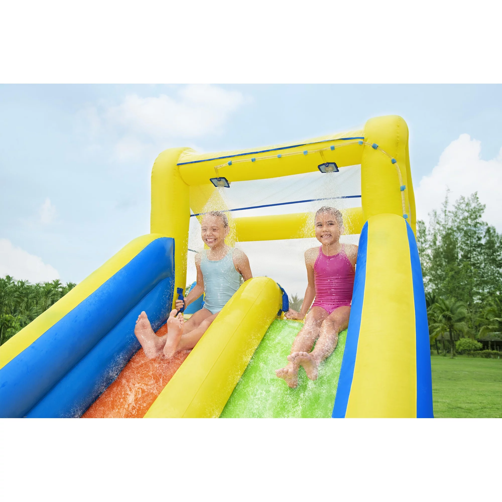 Bestway H2OGO! AquaRace Kids Inflatable Outdoor Water Park with Air Blower