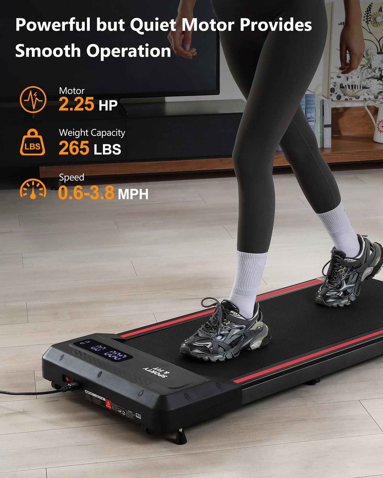 Zzistar Walking Pad, 265lb 2.5 HP 0.6-3.8 mph Under Desk Treadmill with Remote Control LCD Display, Low Noise Jogging Machine