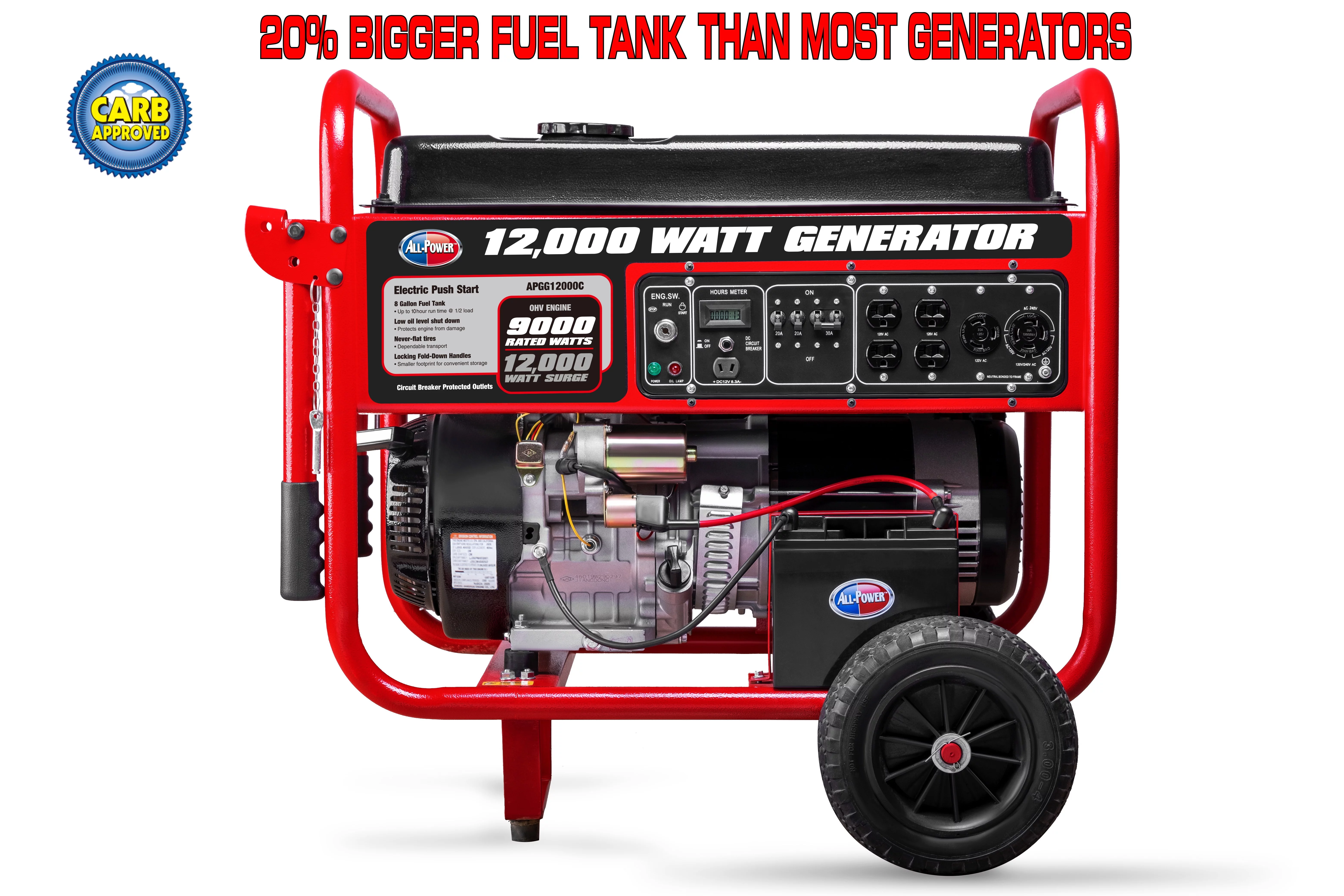 All Power 12000 Watt Portable Generator w/ Electric Start, Gas Powered, C.A.R.B Compliant, APGG12000C