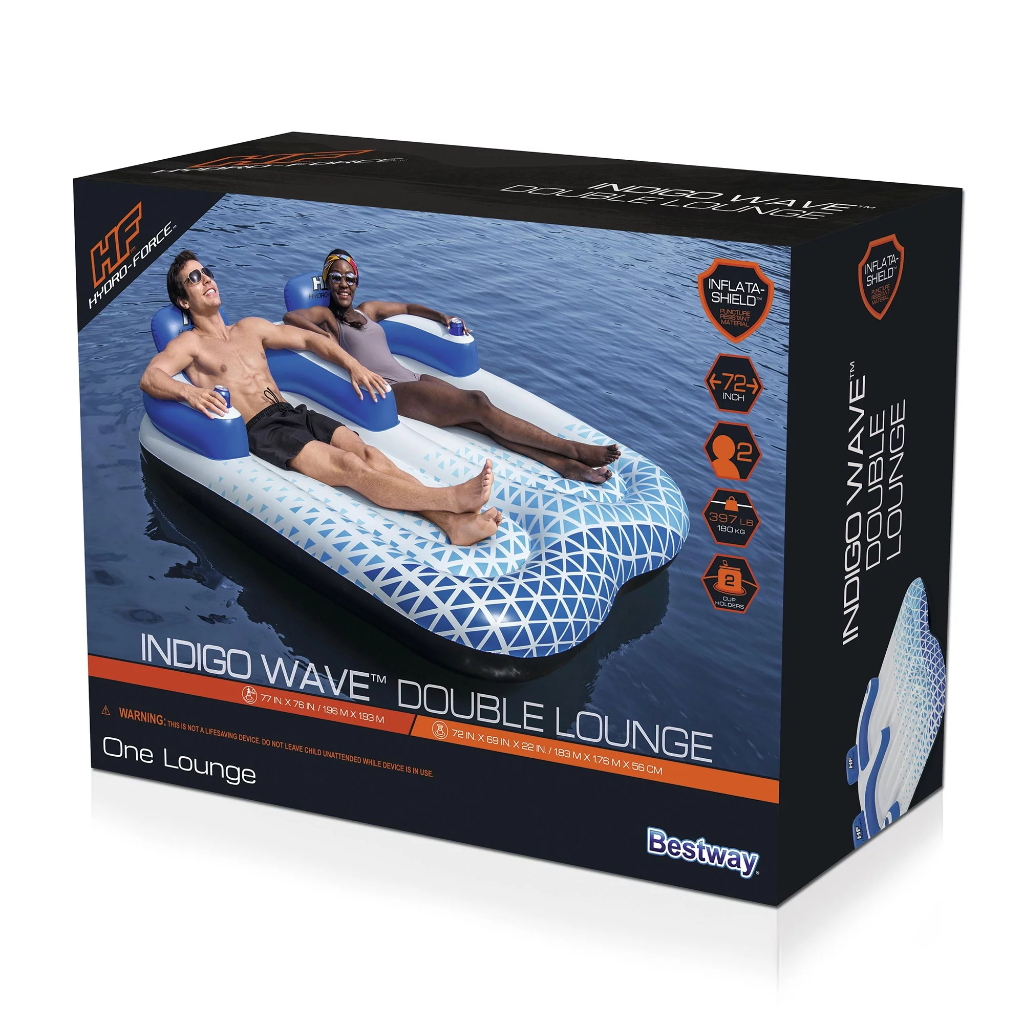 Bestway Hydro-Force Indigo Wave 72″ 2 Person Inflatable Lounge Pool Float