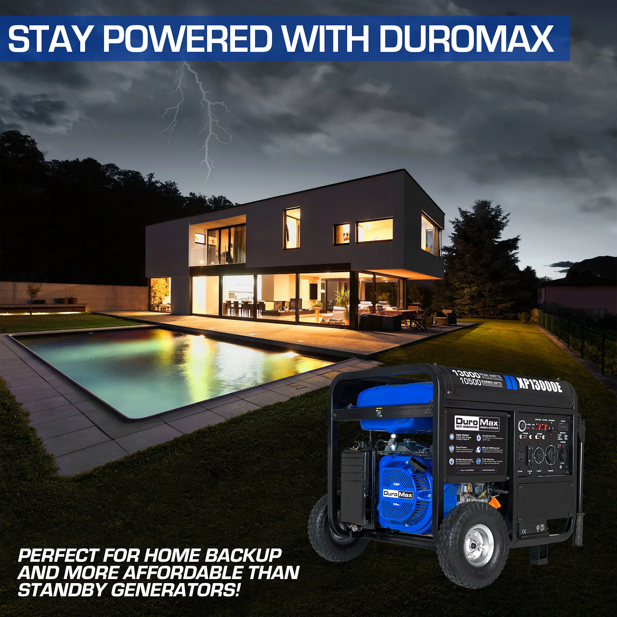 DuroMax XP13000E 13,000 Watt Portable Gas Powered Generator