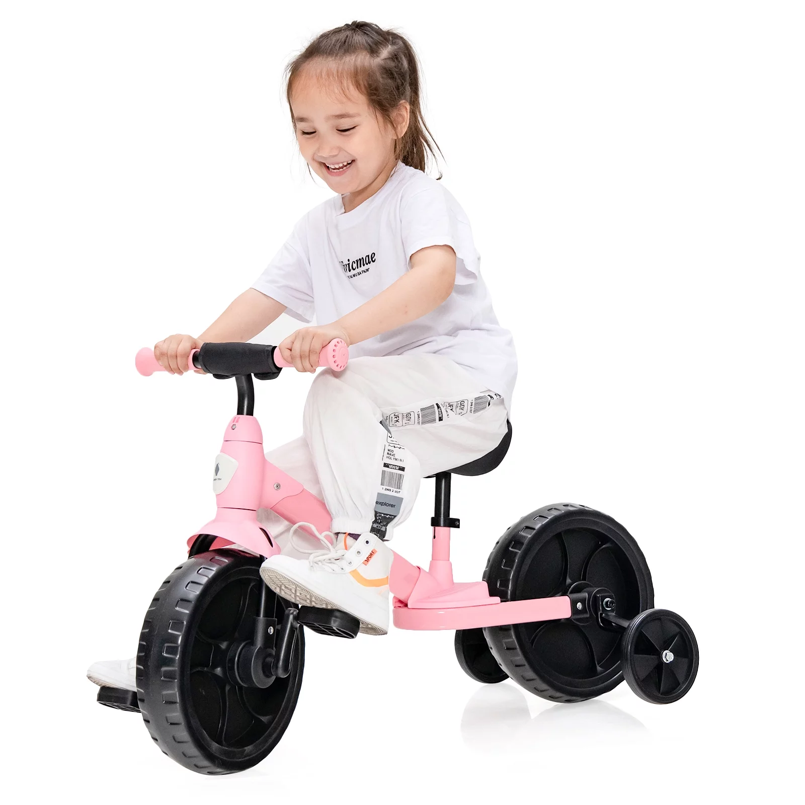 Infans 4-in-1 Kids Training Bike Toddler Tricycle w/ Training Wheels & Pedals Pink