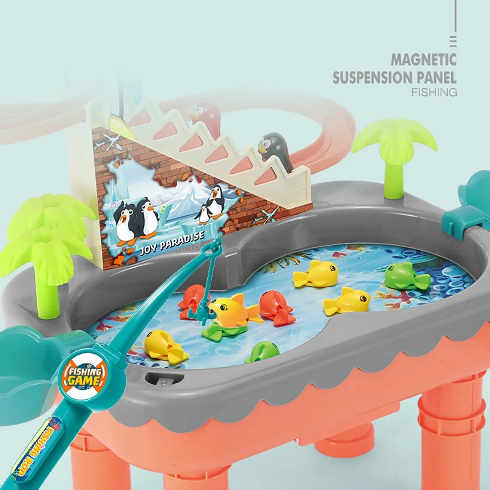 Toddler Toys Baby Toys Kid Toys Fishing Table ToysElectric Water Table for Kid 1-6 – Penguin Stair Climbing Magnetic Fishing Toy Pool Set