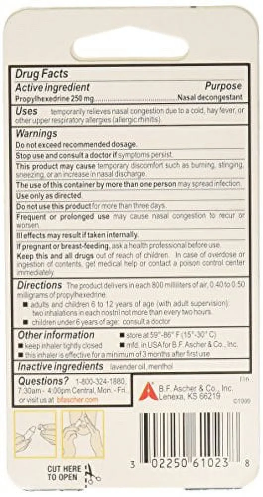 Benzedrex Inhaler Propylhexedrine Nasal Decongestant, 12 Count