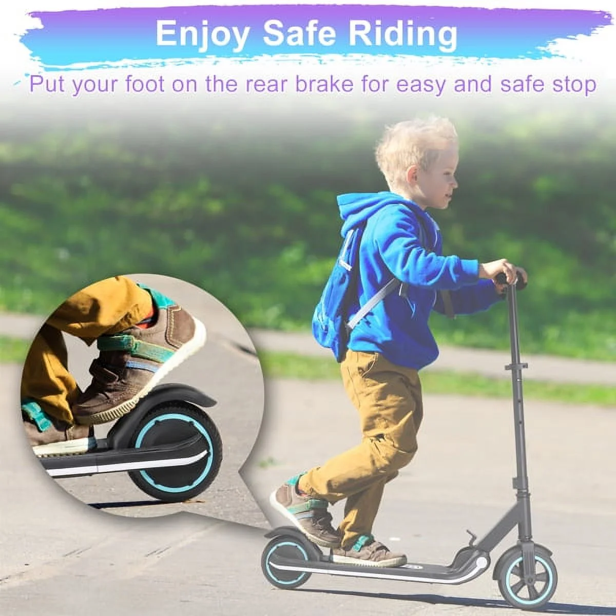 M2 PRO Electric Scooter for Kids Aged 6-14, Hub Motor Max Speed 9.3 mph Ride Range 5 miles, Kids Scooter with 3 Flashing LEDs, Black