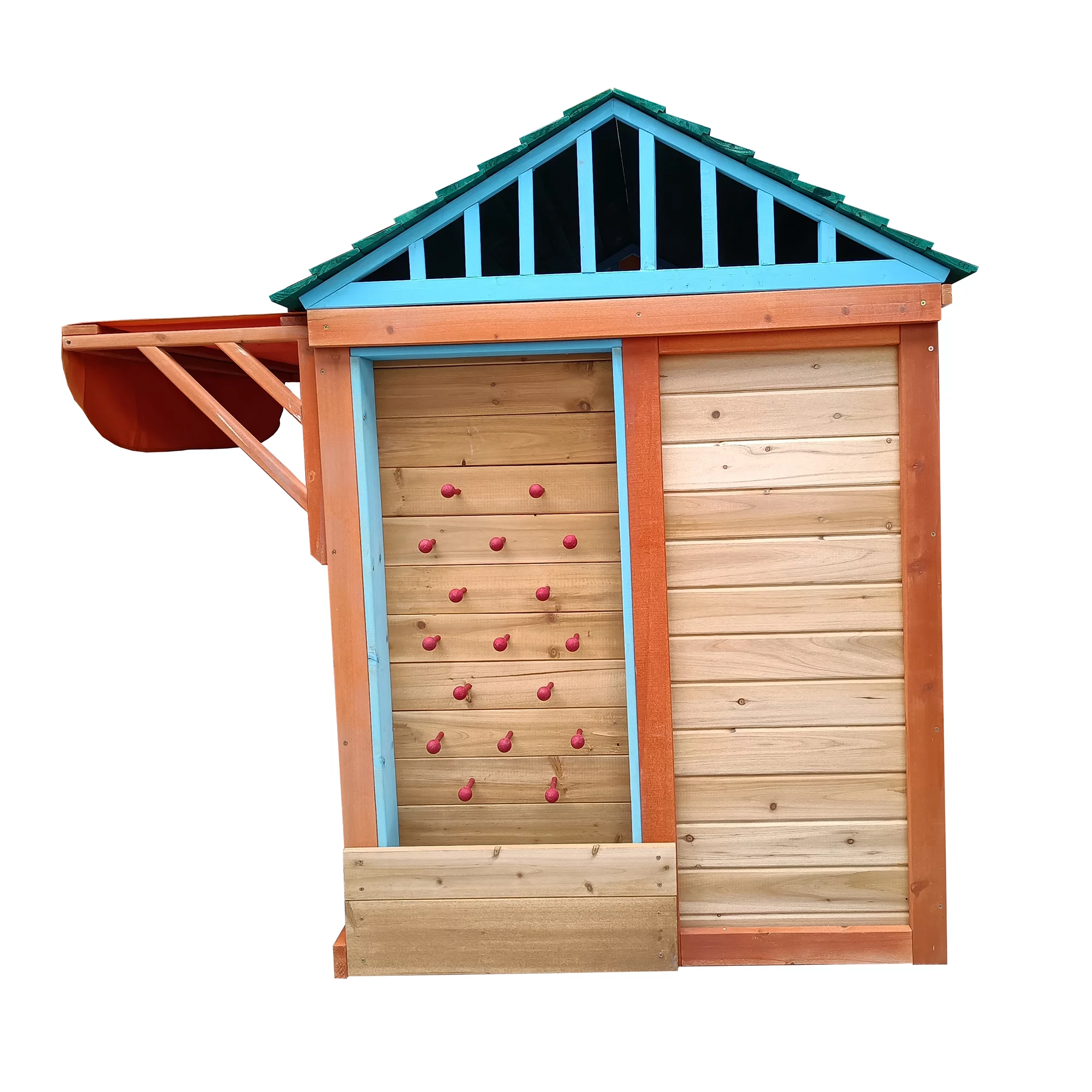 CIPACHO 64″ Outdoor Playhouse for Kids Solid Wooden 4-in-1 Game House Garden Play House with Different Games on Every Surface, Orange