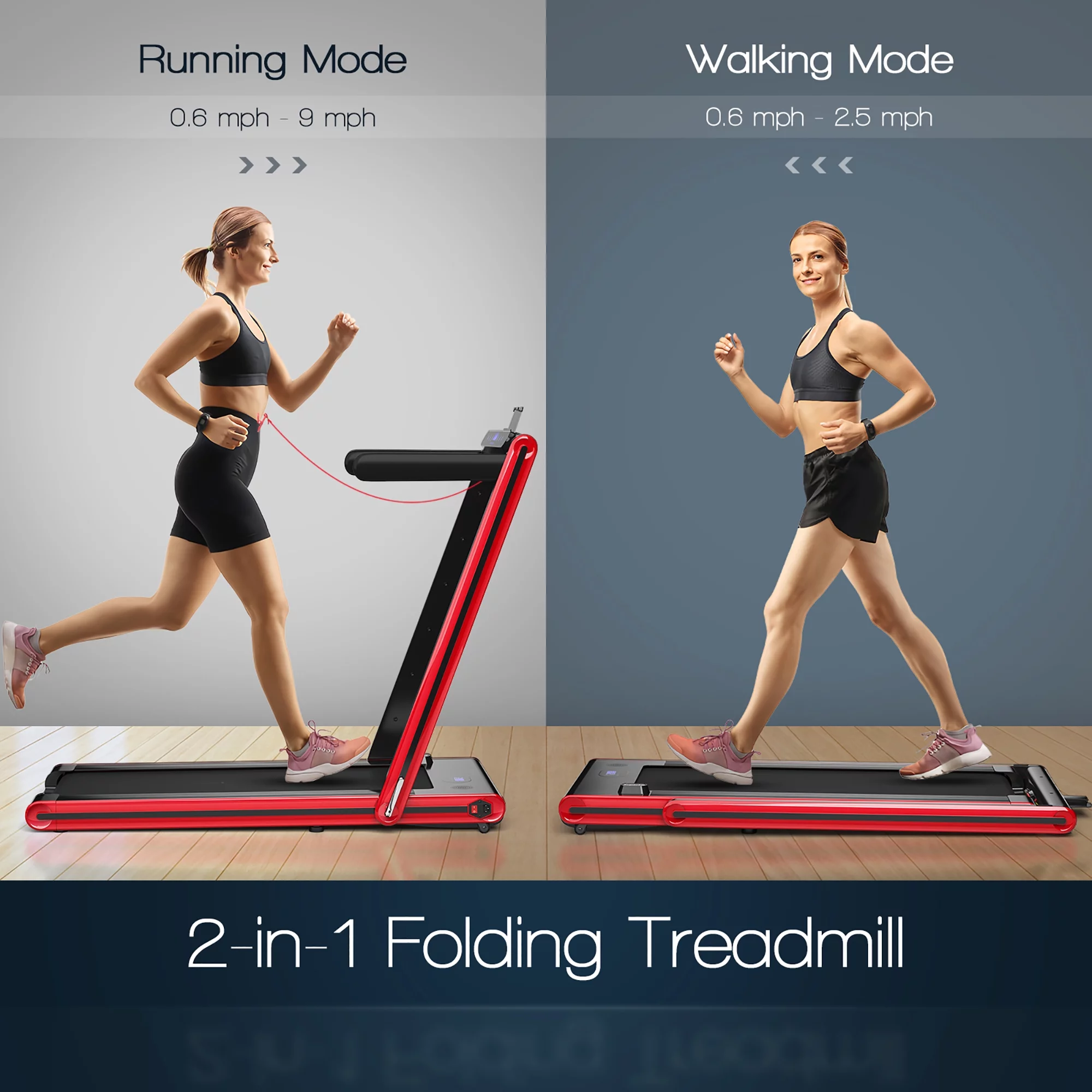 Costway 2-in-1 Folding Treadmill 2.25HP Jogging Machine w/ Dual LED Display Silver