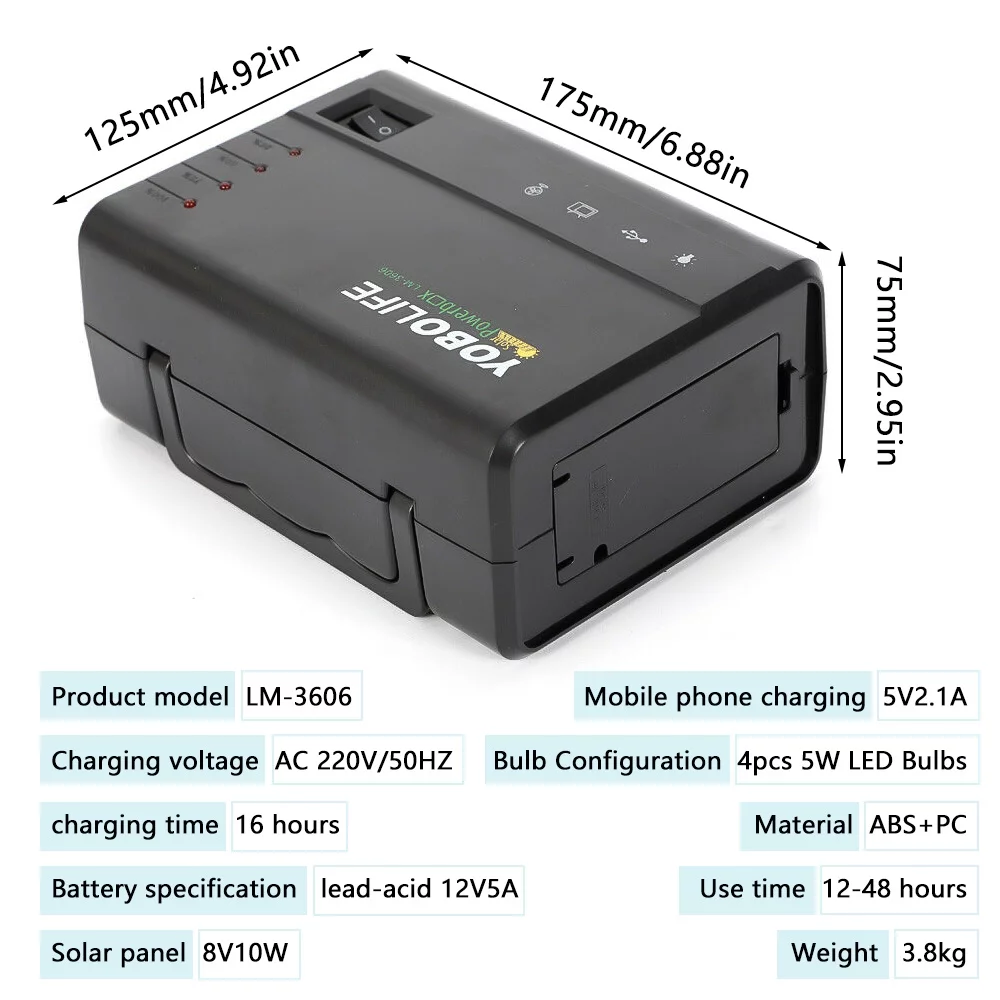 Solar Panel Power Generator Kit,Solar Power Station Camping USB Charger Portable Battery Station 4 LED