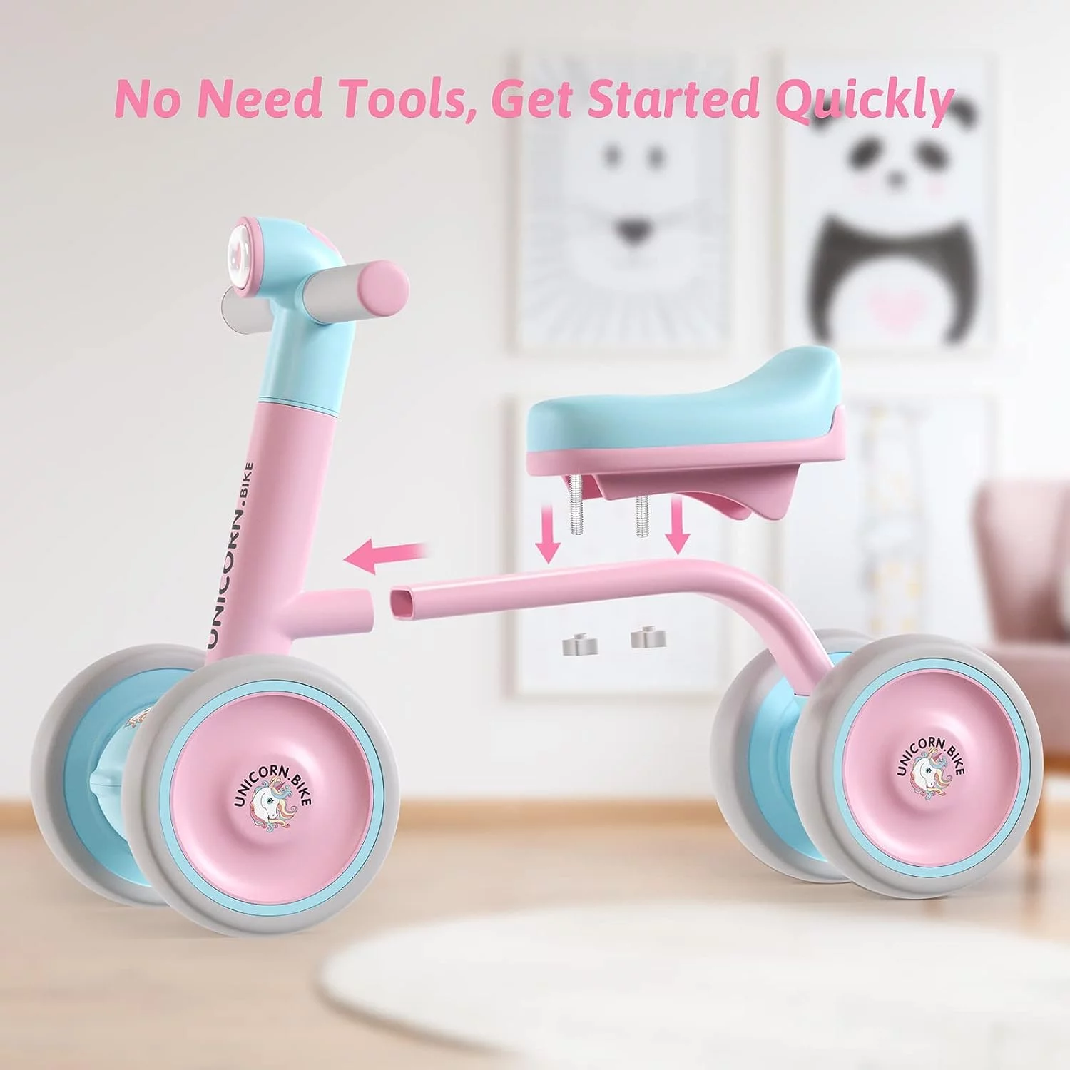 Baby Balance Bike for 1+ Years Old, Baby Bicycle 12-24 Months Toddler Bike with No Pedal 4 Silence Wheels and Light (Pink)