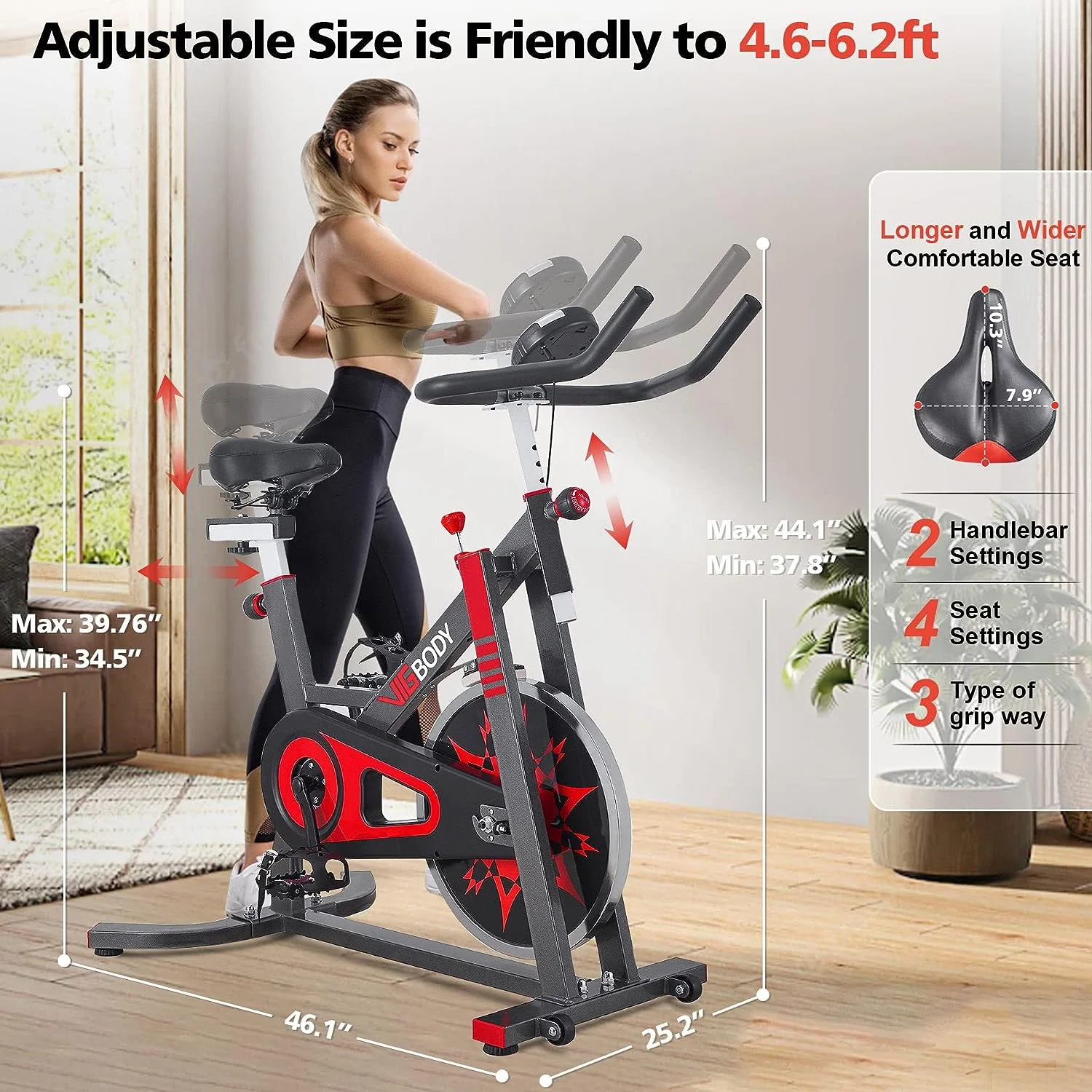 VIGBODY Exercise Bike Stationary Indoor Cycling Bicycle for Home Gym Fitness Cardio Workout 330lbs