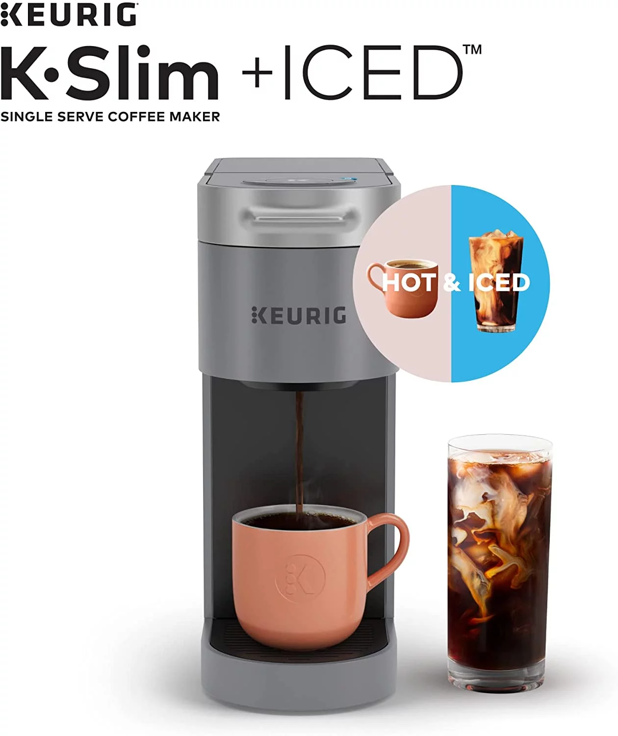 Keurig K-Slim + ICED Single Serve Coffee Maker Brews 8 to 12oz. Cups (Gray)