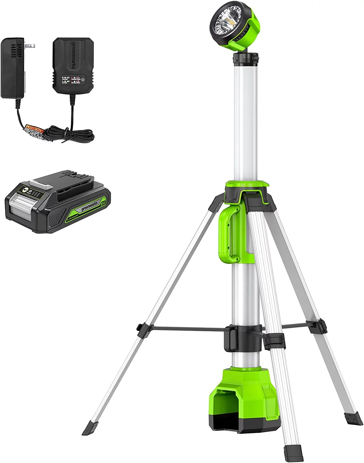 Greenworks 24V 2-in-1 Standing Light, LED Work Light with 2Ah Battery and Charger