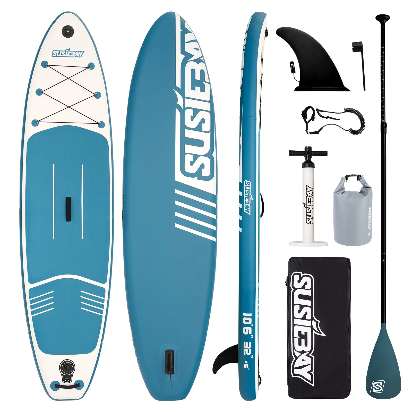 SUSIEBAY Inflatable Stand Up Paddle Board with Premium SUP Accessories and Surfing Backpack | 10’6?? 11ft #Black, Wide Stance, Surf Control, Non-Slip Deck, Paddle and Pump for Youth & Adult