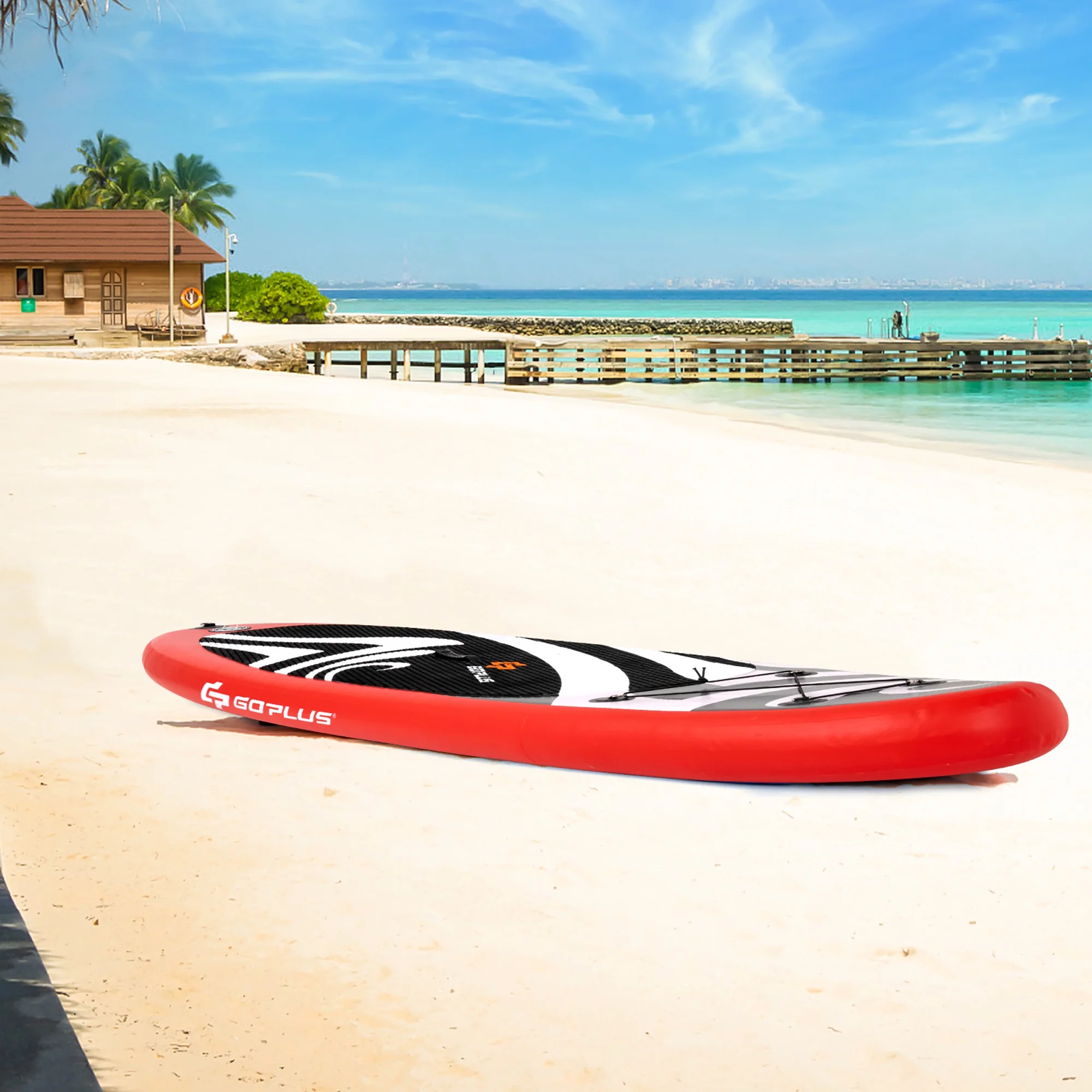 Goplus 11′ Inflatable Stand Up Paddle Board Surfboard W/Bag Aluminum Paddle Pump Red