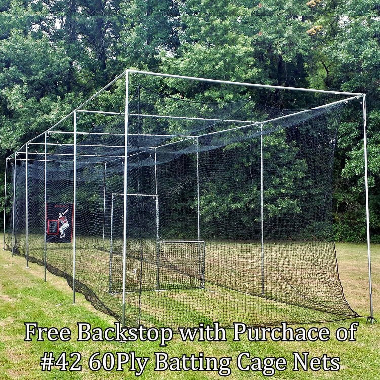 Jones-Sports 10′ H X 12′ W X 40′ L Batting Cage Net #42(60 Ply) with Free Backstop