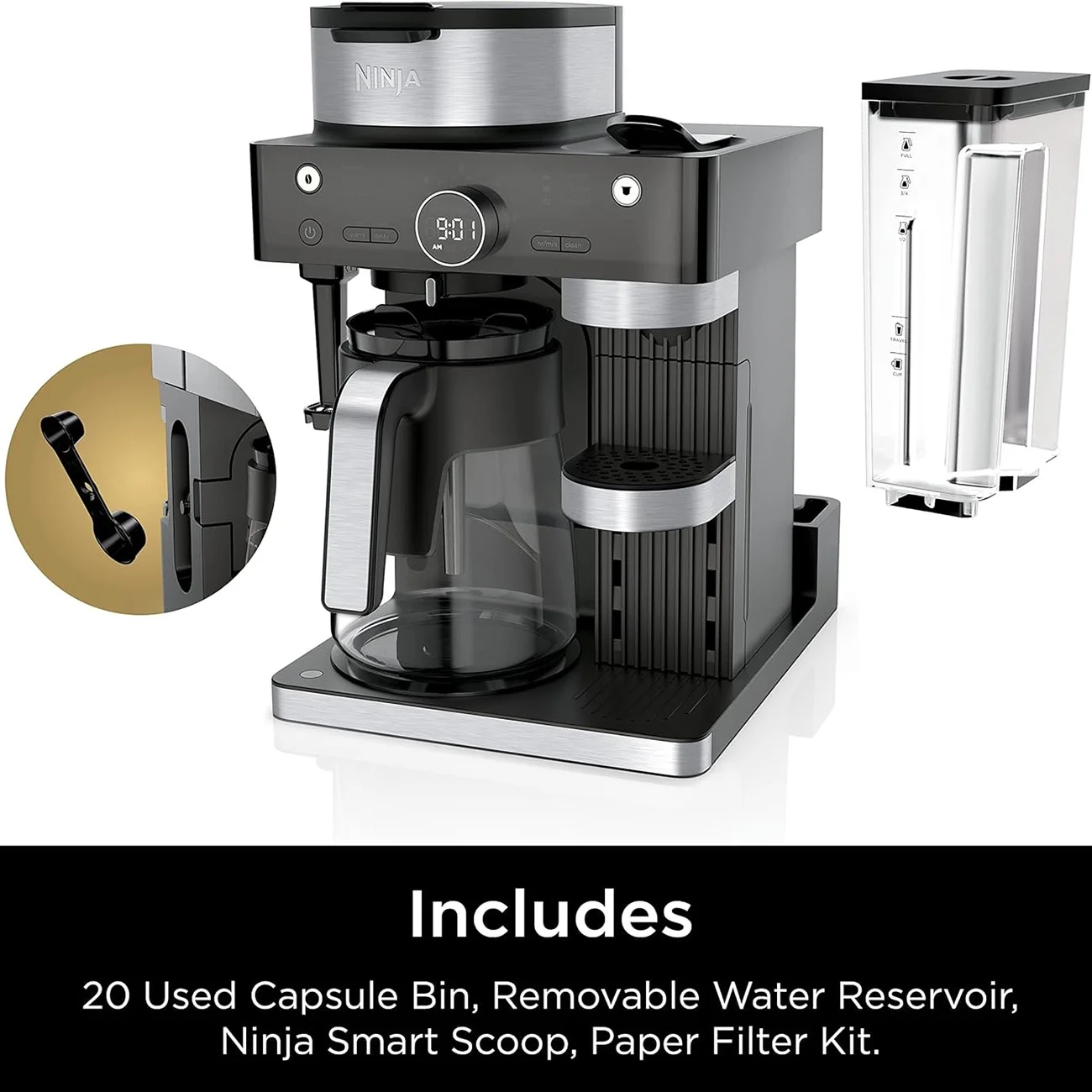 Restored Ninja CFN602 Espresso & Coffee Barista System, Single-Serve Coffee & Nespresso Capsule Compatible (Refurbished)