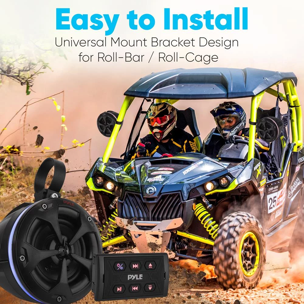 Pyle Bluetooth Off-Road Speakers – 4″ 800W 4-CH Marine Grade Waterproof Wakeboard Tower System