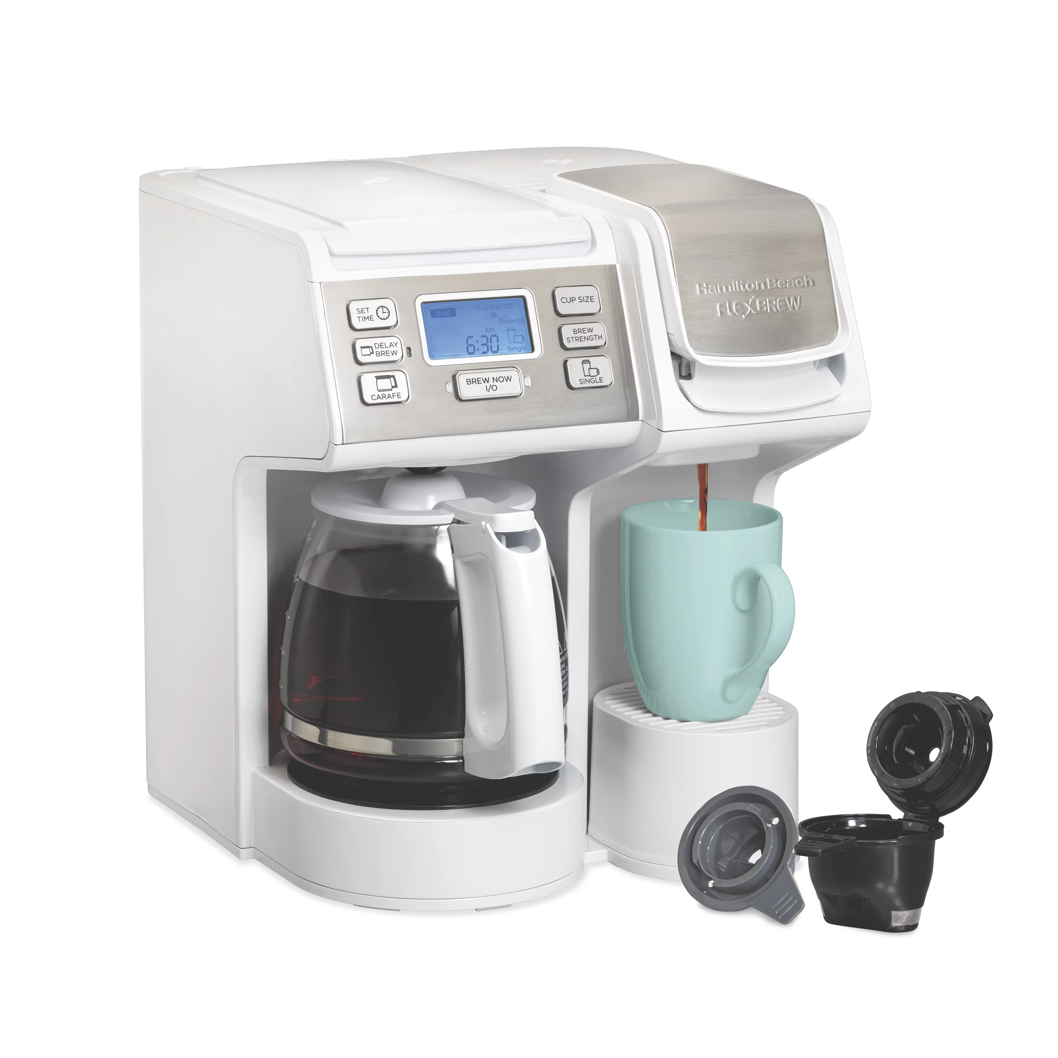 Hamilton Beach FlexBrew Trio Coffee Maker, Stainless Steel Accents, White, 49917