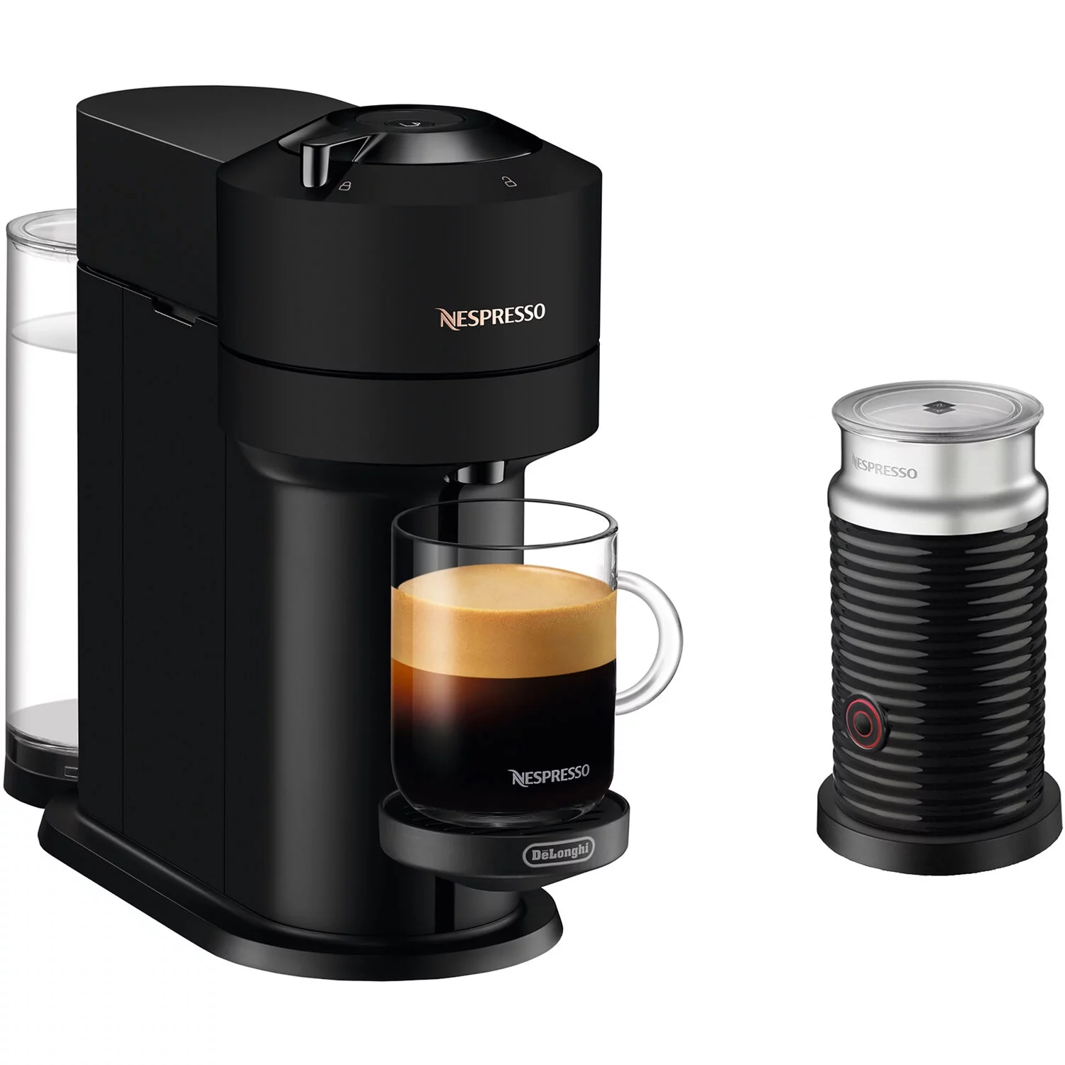 Nespresso by De’Longhi Vertuo Next Premium Coffee and Espresso Maker in Black Matte plus Aeroccino3 Milk Frother in Black