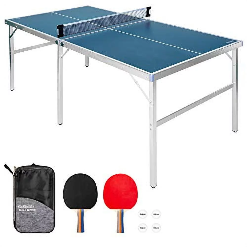 GoSports 6’x3′ Mid-Size Table Tennis Game Set – Indoor/Outdoor Portable Table Tennis Game, Includes 2 Paddles and 4 Balls