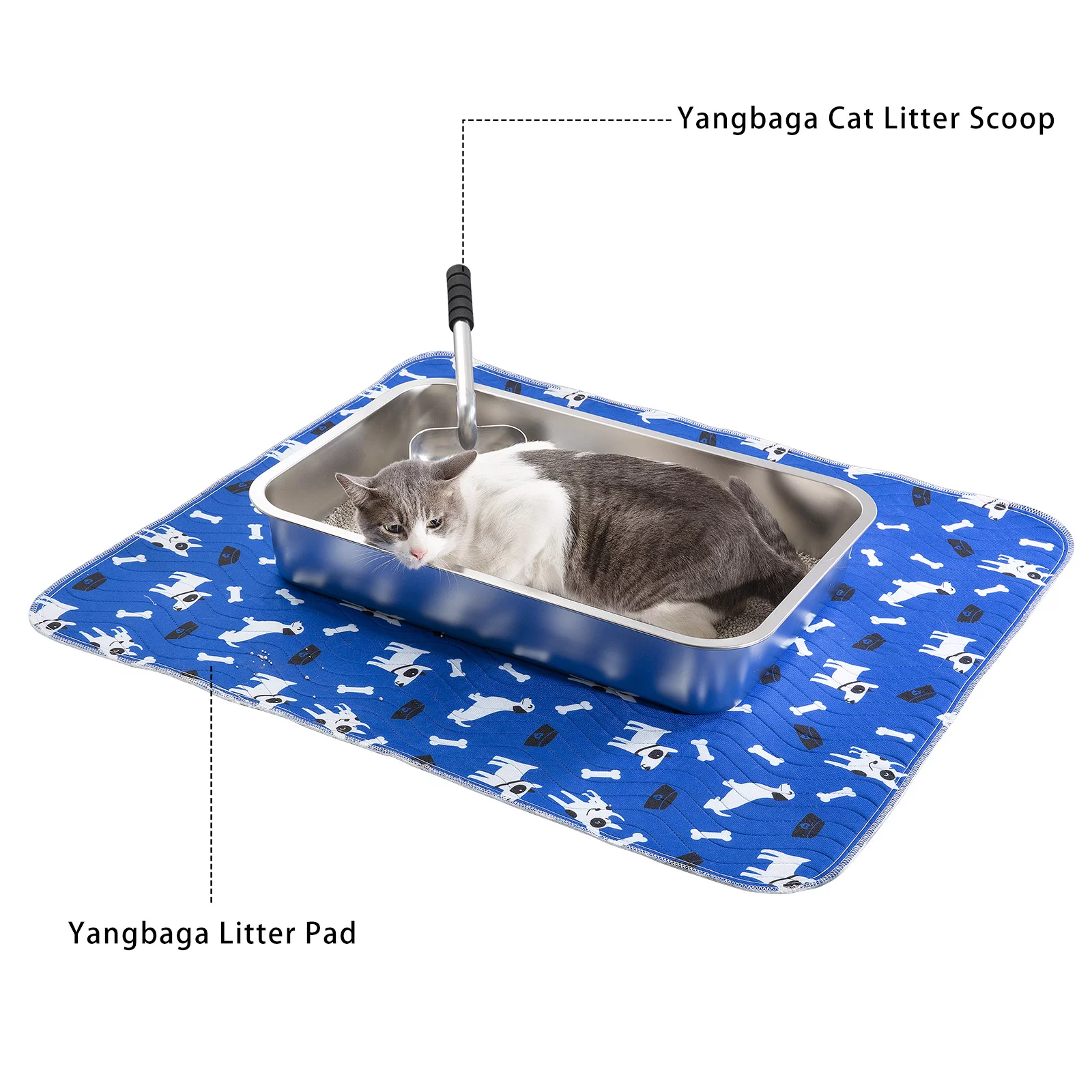 Yangbaga Stainless Steel Litter Box for Cat and Rabbit, Odor Control Litter Pan, Non Stick Smooth Surface, Easy to Clean, Never Bend, Rust Proof, Large Size with High Sides and Non Slip Rubber Feets