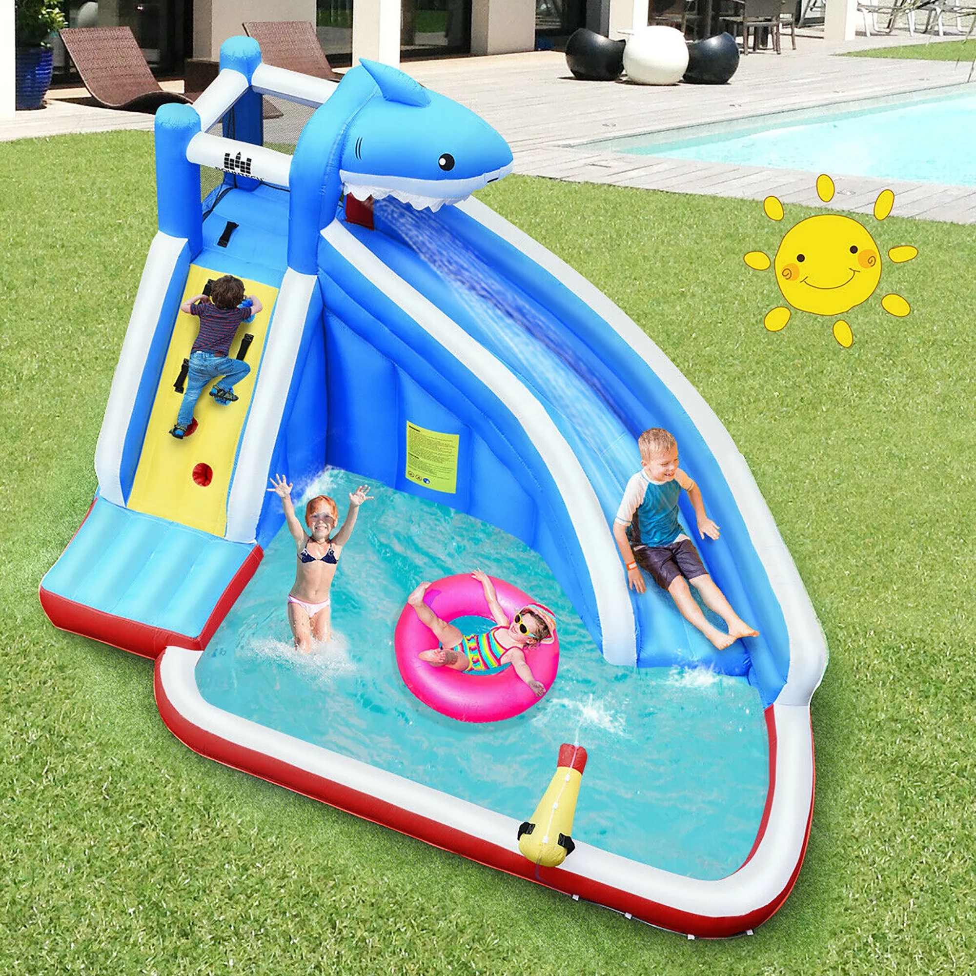 Costway Inflatable Water Slide Animal Shaped Bounce House Castle Splash Water Pool Without Blower