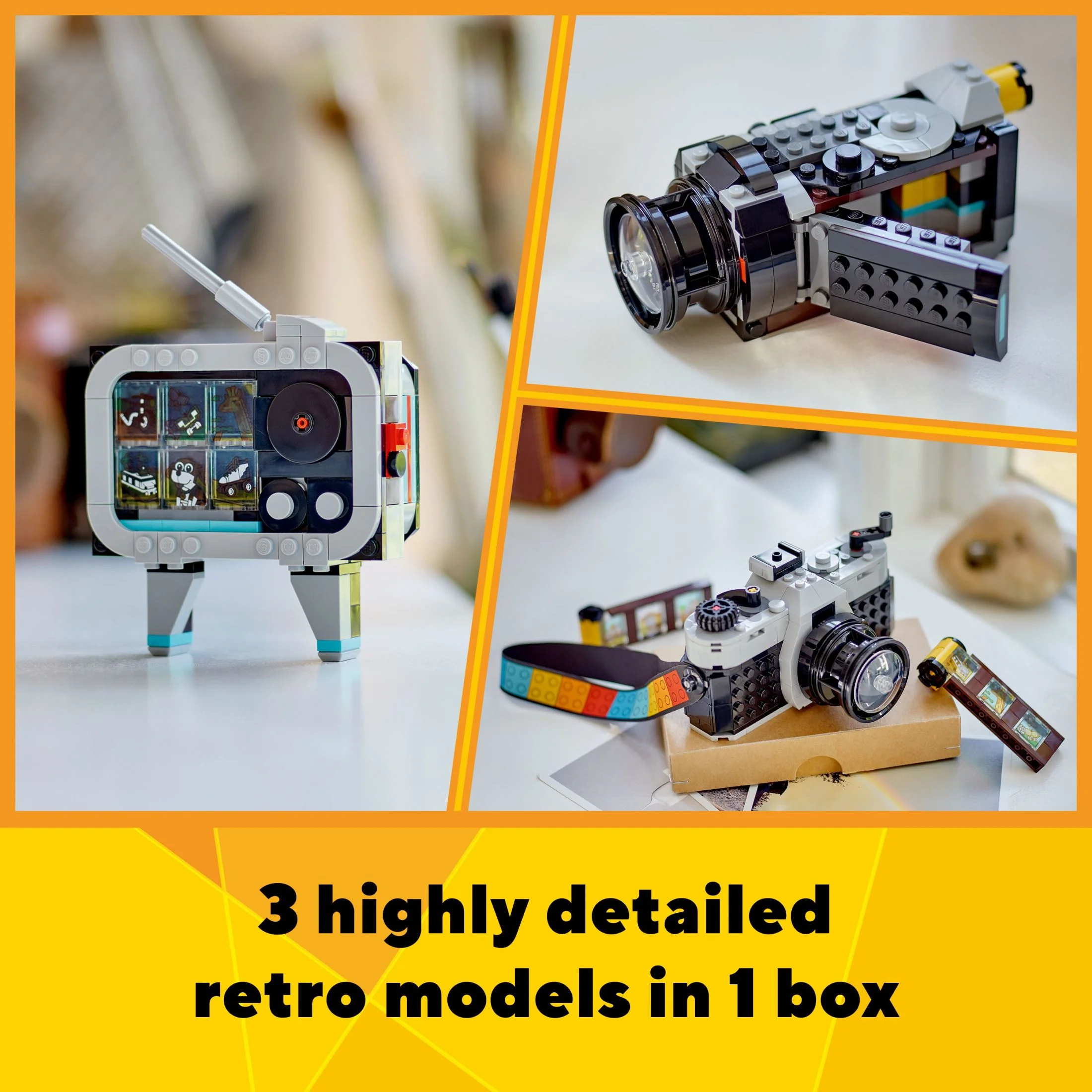 LEGO Creator 3 in 1 Retro Camera Toy, Transforms from Toy Camera to Retro Video Camera to Retro TV Set, Photography Gift for Boys and Girls Ages 8 Years Old and Up Who Enjoy Creative Play, 31147