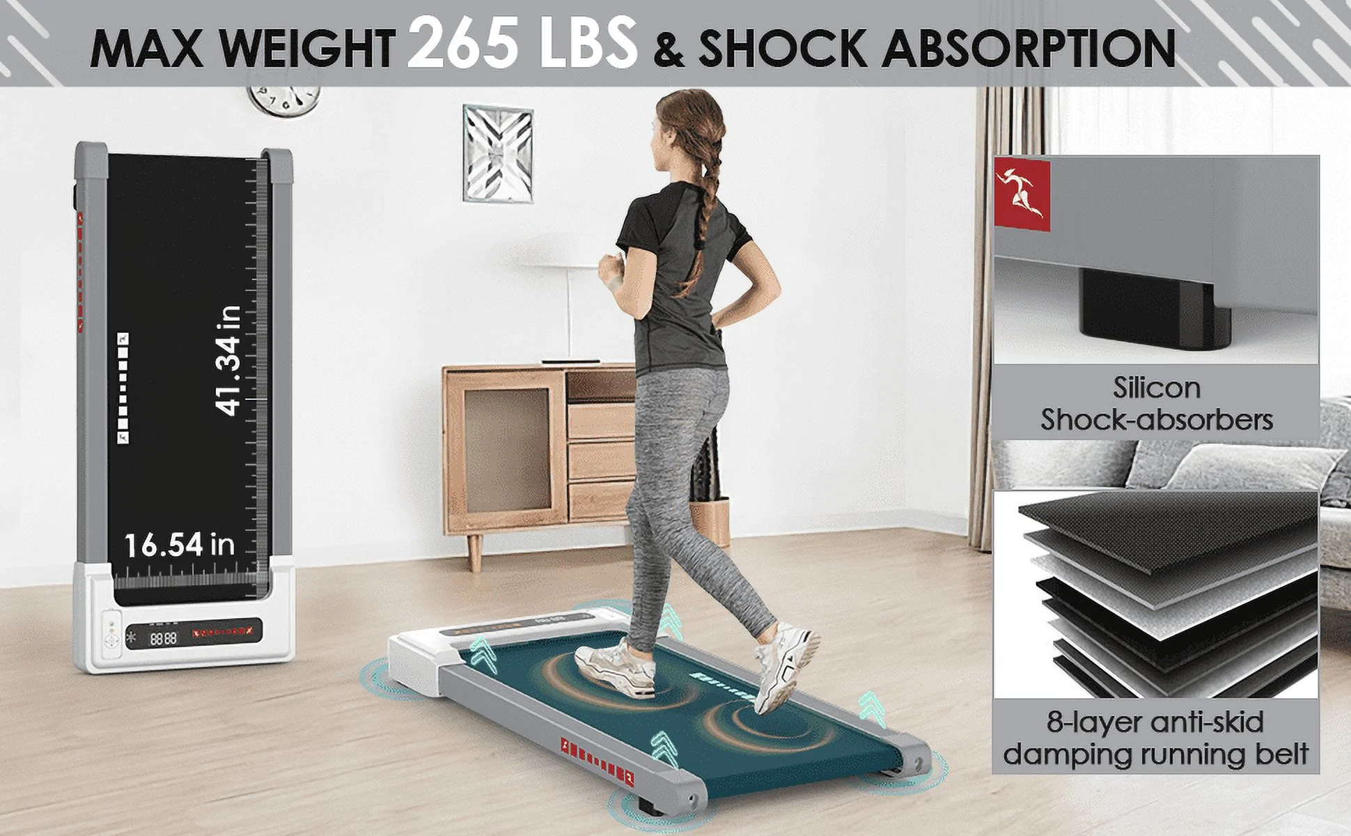 2.5HP Under Desk Electric Treadmill, MINI Waking Jogging Machine Installation-Free, Remote Control Portable Walking Machine with Bluetooth for Home, Office & Gym