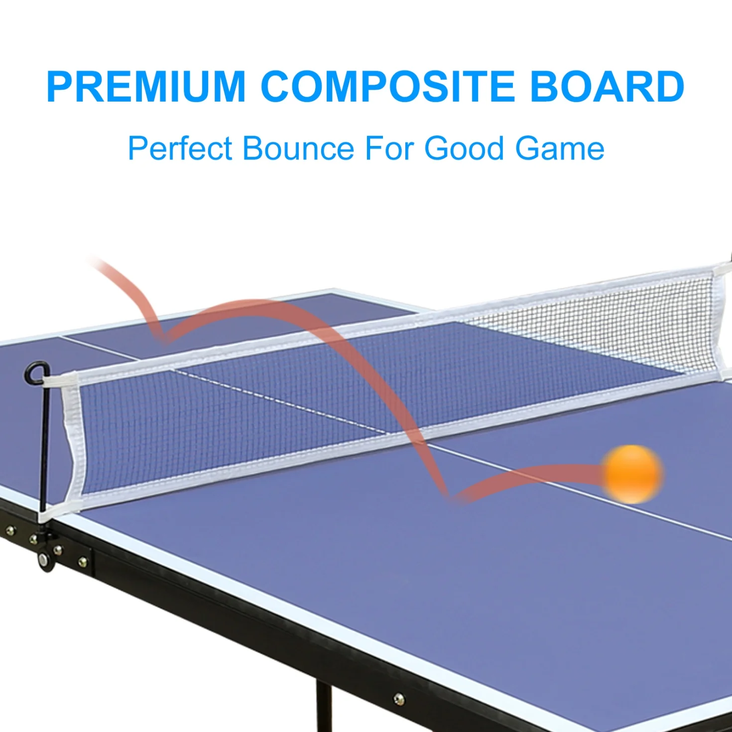 Mid-Size Foldable Ping Pong Table, Mid-Size Portable Table Tennis Table Set with Net, 2 Ping Pong Paddles and 3 Balls, for Indoor Outdoor Game, Noise Free,Blue