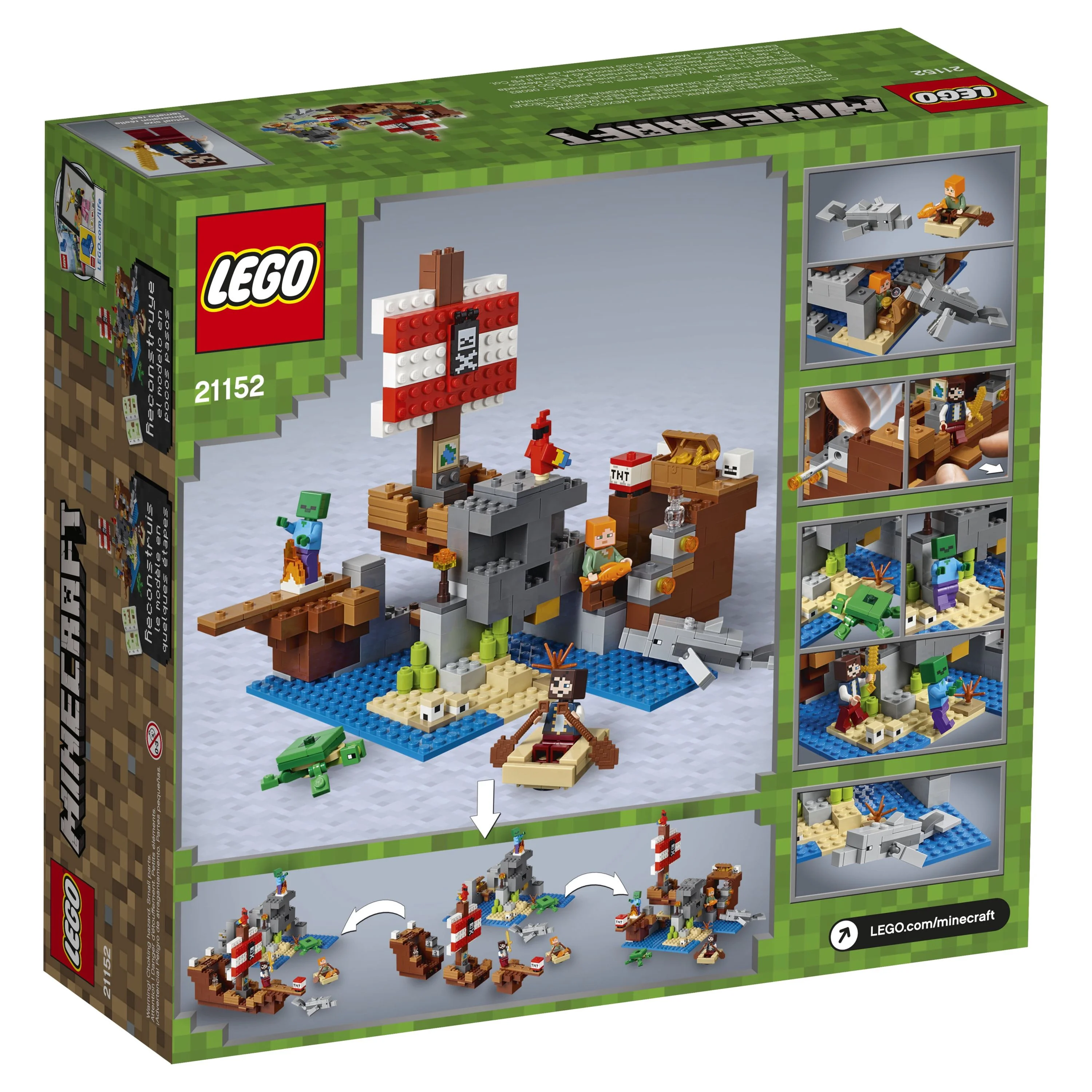 LEGO Minecraft The Pirate Ship Adventure 21152 Pirate Ship Boat Shark Treasure Chest Building Toy Kit (386 Pieces)