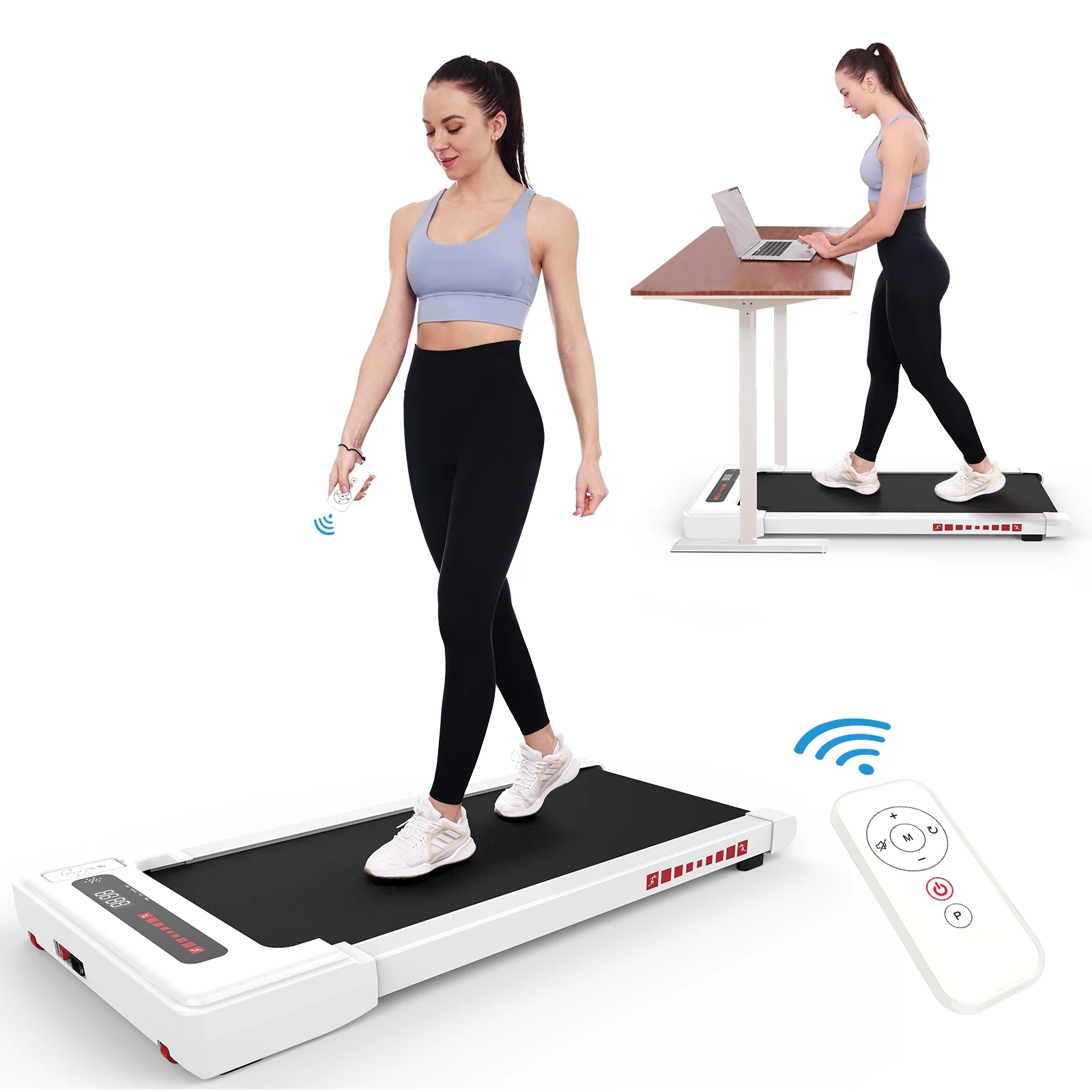 OBENSKY Walking Pad Treadmill Under Desk, White 2.25HP Portable Mini Treadmill w/ Remote Control