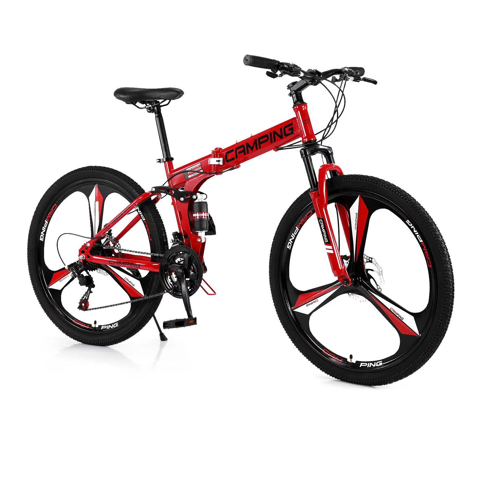 CamPingSurvivals Shimano 21-Speed Steel Mountain Bike, 26″ Foldable MTB for Adult & Teenagers, Red