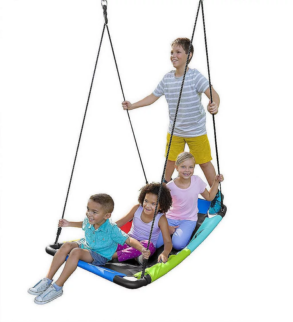 HearthSong Colorful Super Platform Swing with Foam-Padded Tubular Steel Frame and UV Rated Durable Oxford Cloth Mat