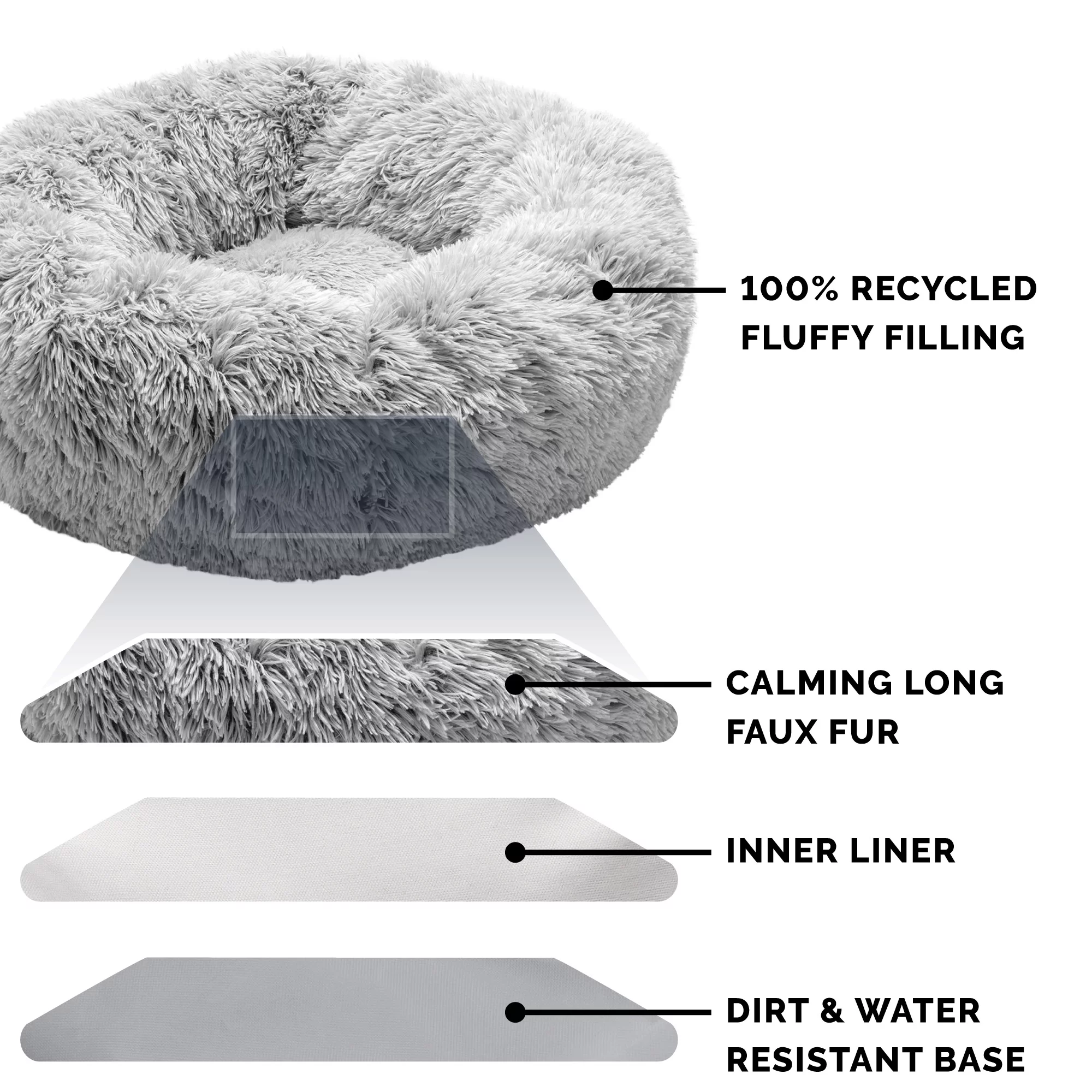 FurHaven Pet Products Calming Cuddler Long Faux Fur Donut Pet Bed for Dogs & Cats – Mist Gray, Small – 23″