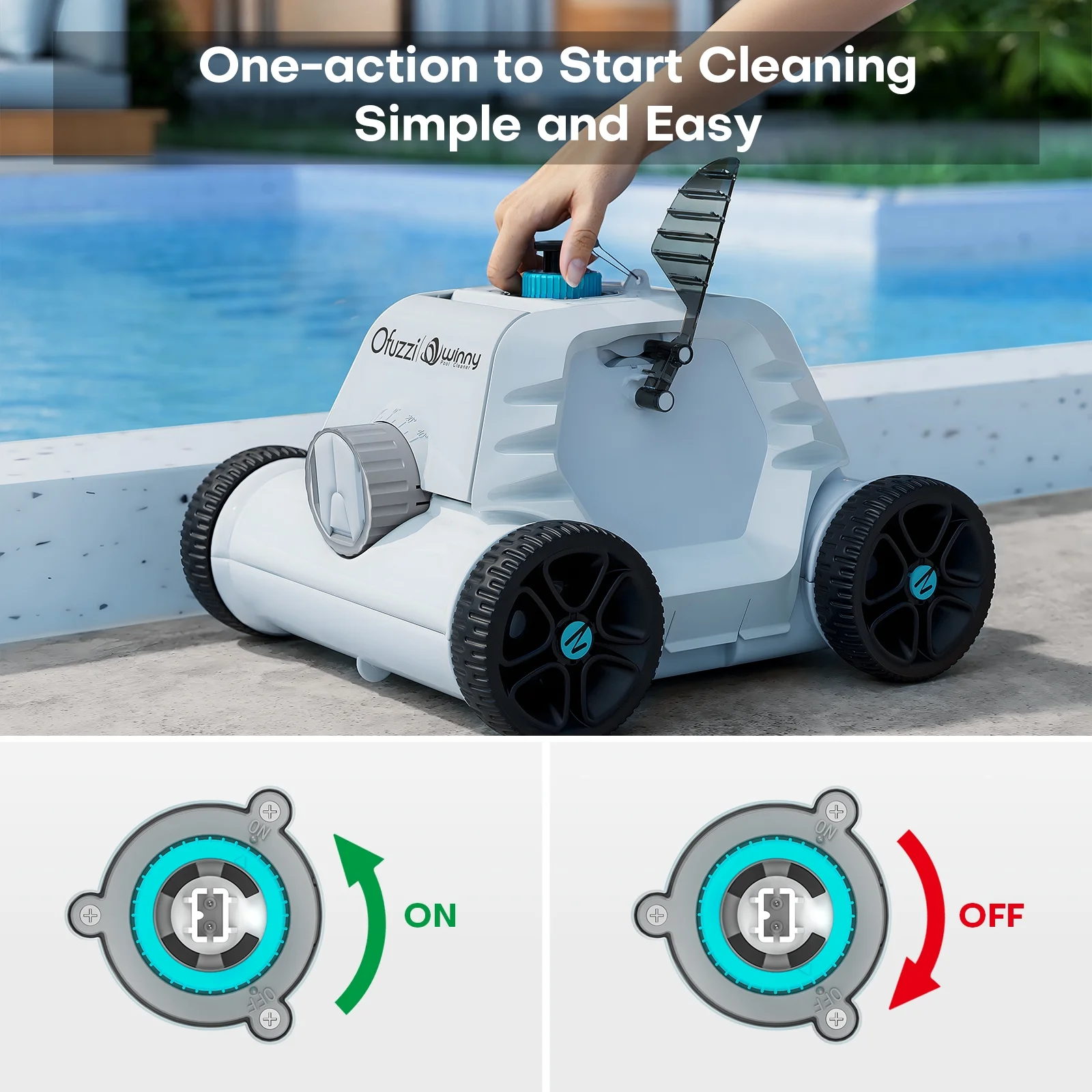 Ofuzzi  Cordless Robotic Pool Vacuum Cleaner Ideal for Inground and Above Ground Pools up to 40 ft, White