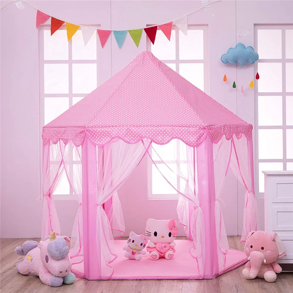 Princess Castle Tent for Girls with Star Lights, Play Tents for Kids Indoor Hexagon Playhouse with Large Space, Toys for Children Toddlers Outdoor Games